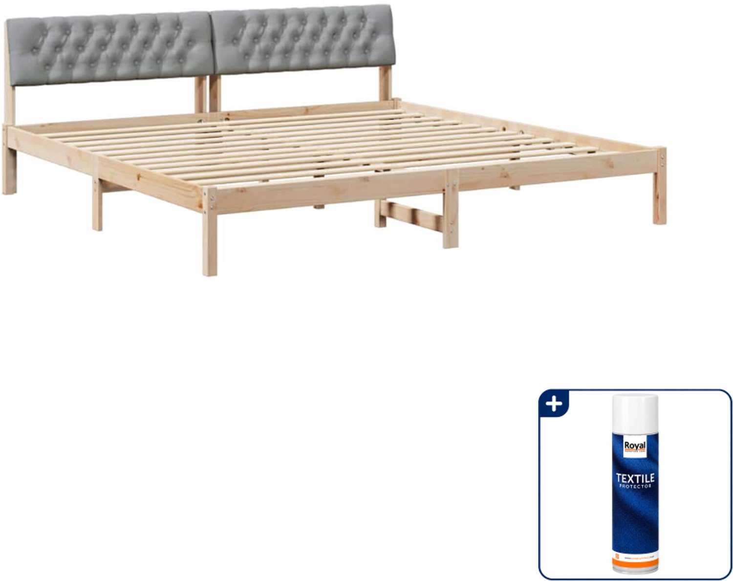 vidaXL bedframe - 200 x 200 cm - massief grenenhout - bruin/lichtgrijs - Inclusief textielbeschermer 500 ml
