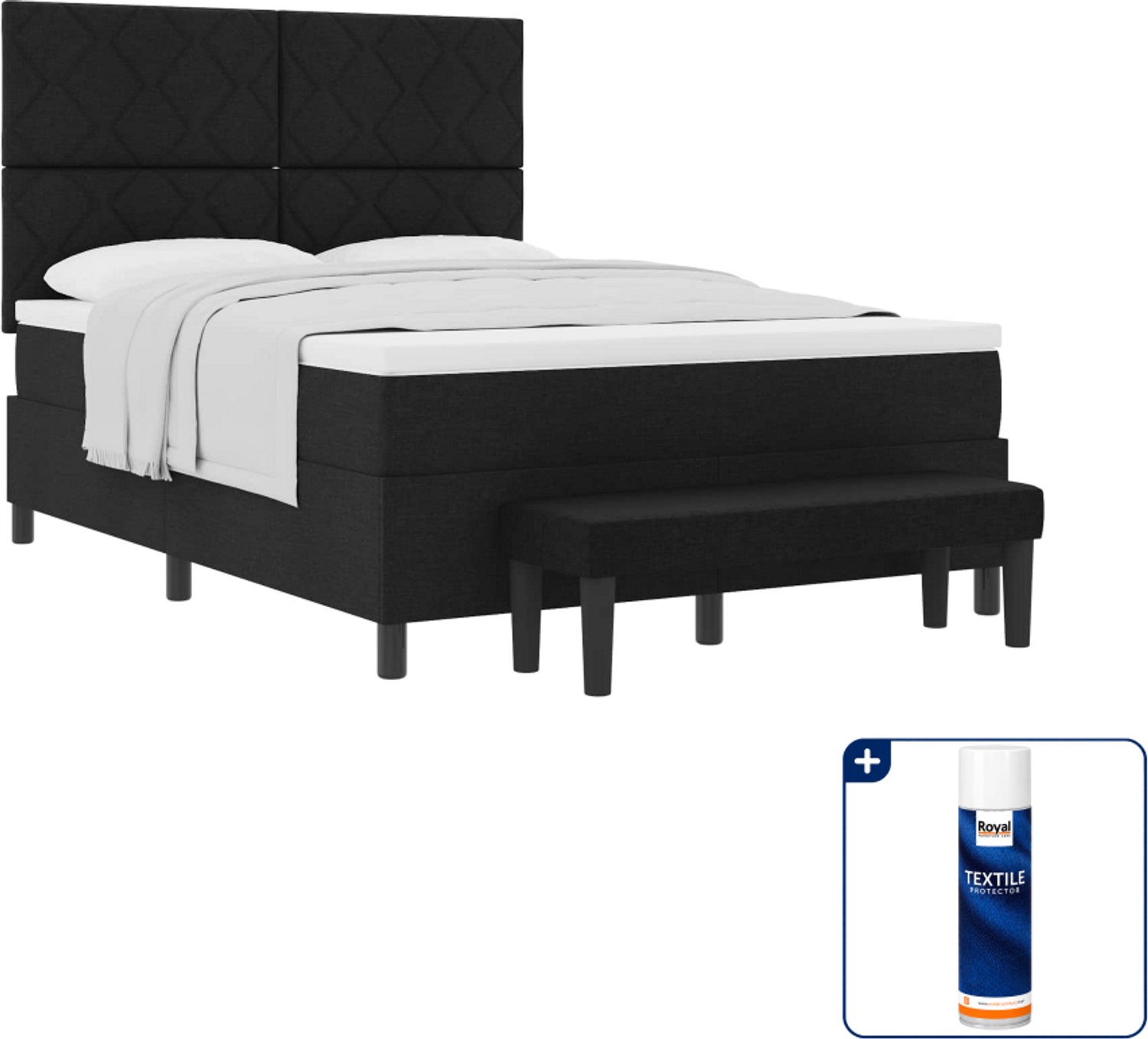 vidaXL Queensize boxspringbed - 160 x 200 cm - stof - zwart - Inclusief textielbeschermer 500 ml Grijs