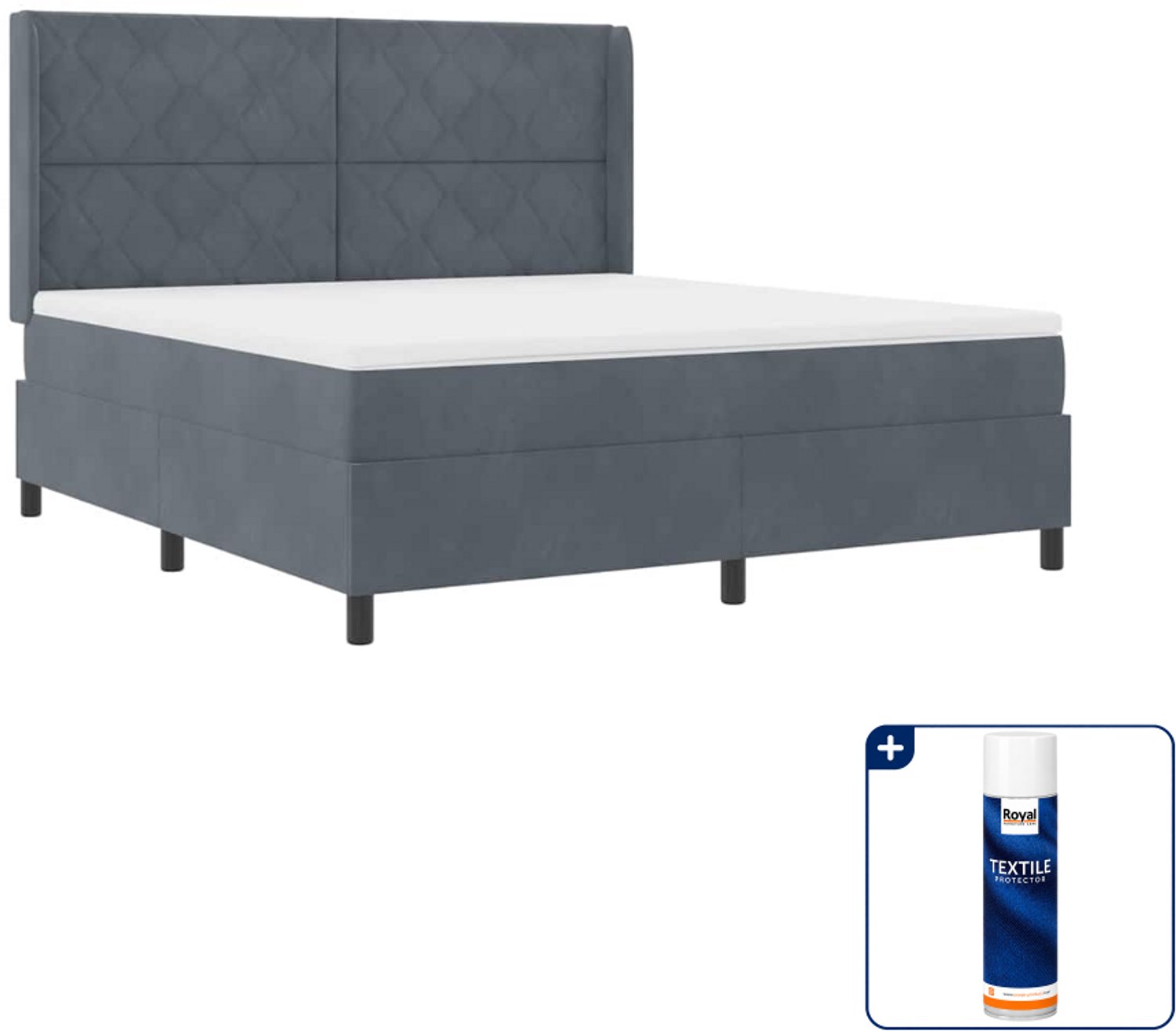 vidaXL Kingsize boxspringbed - 180 x 200 cm - donkergrijs - Inclusief textielbeschermer 500 ml
