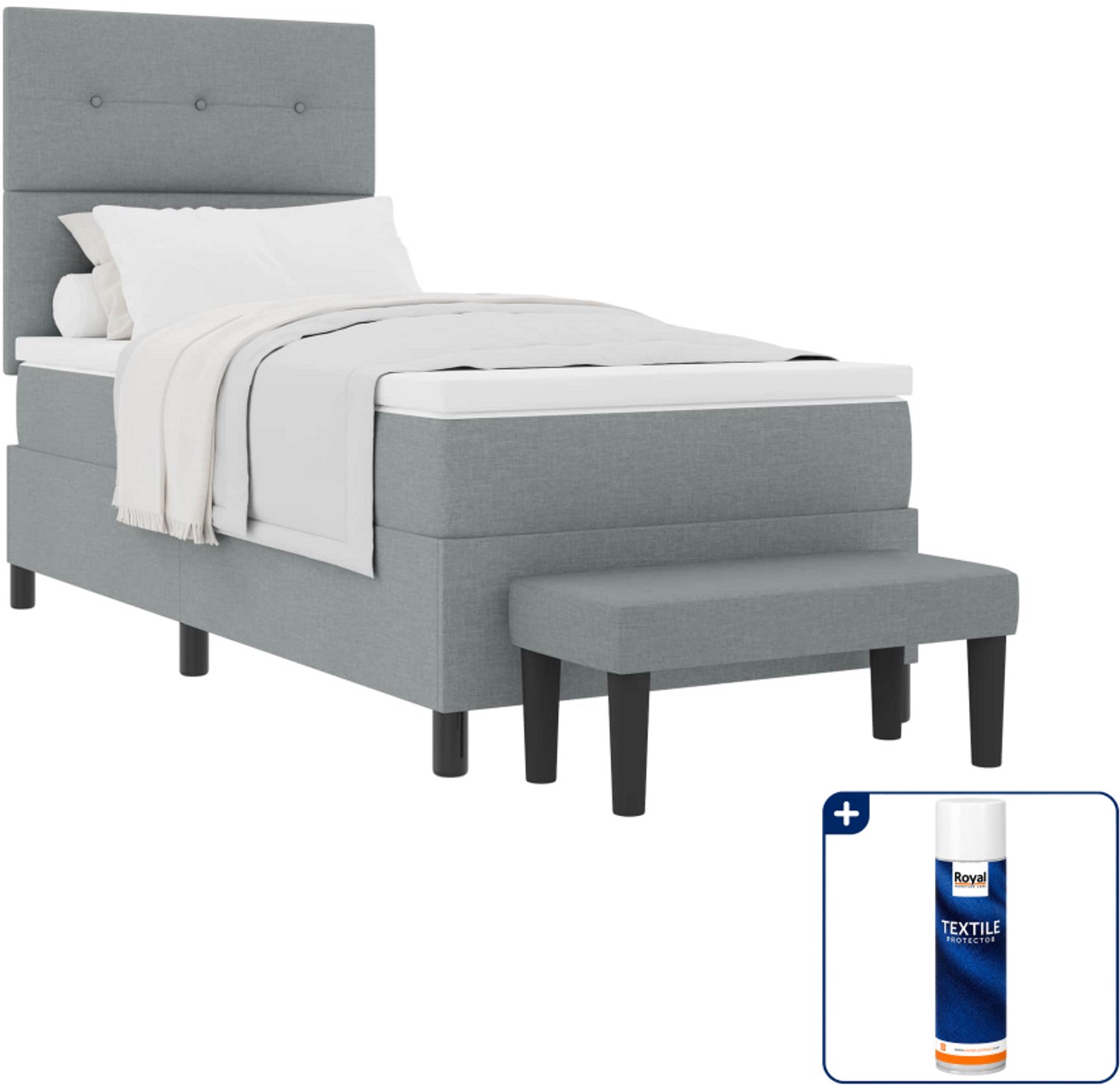 vidaXL boxspringbed - 100 x 200 cm - stof - lichtgrijs - Inclusief textielbeschermer 500 ml