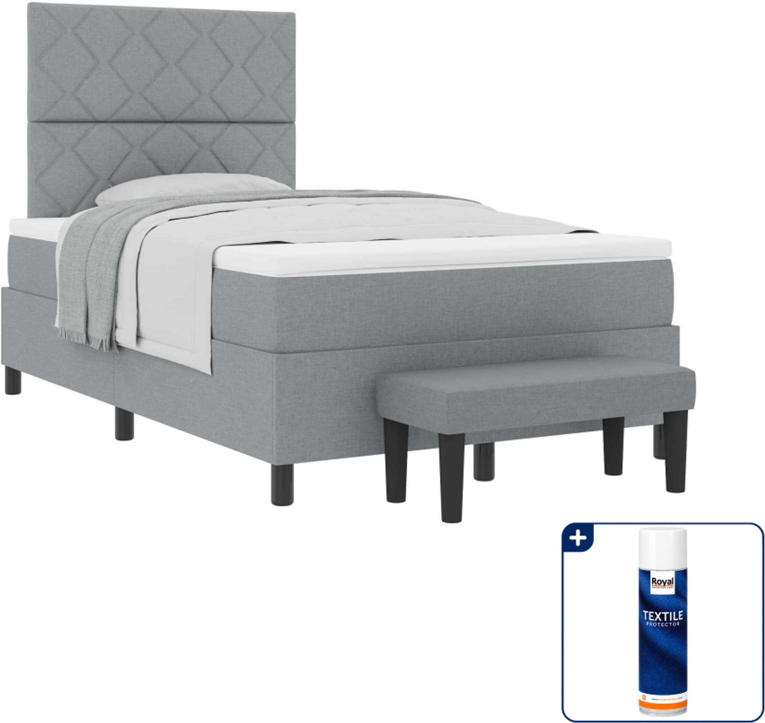 vidaXL boxspringbed - 120 x 190 cm - stof - lichtgrijs - Inclusief textielbeschermer 500 ml Crème