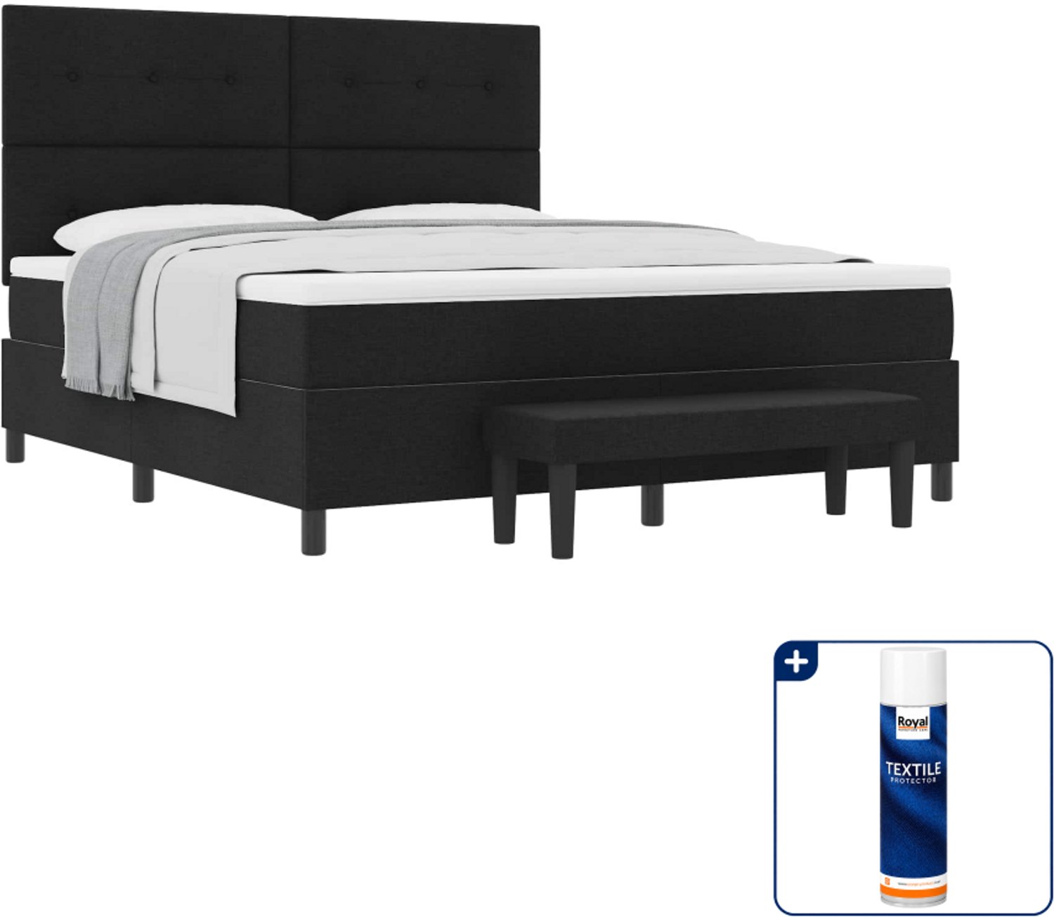 vidaXL Kingsize boxspringbed - 180 x 200 cm - stof - zwart - Inclusief textielbeschermer 500 ml Taupe