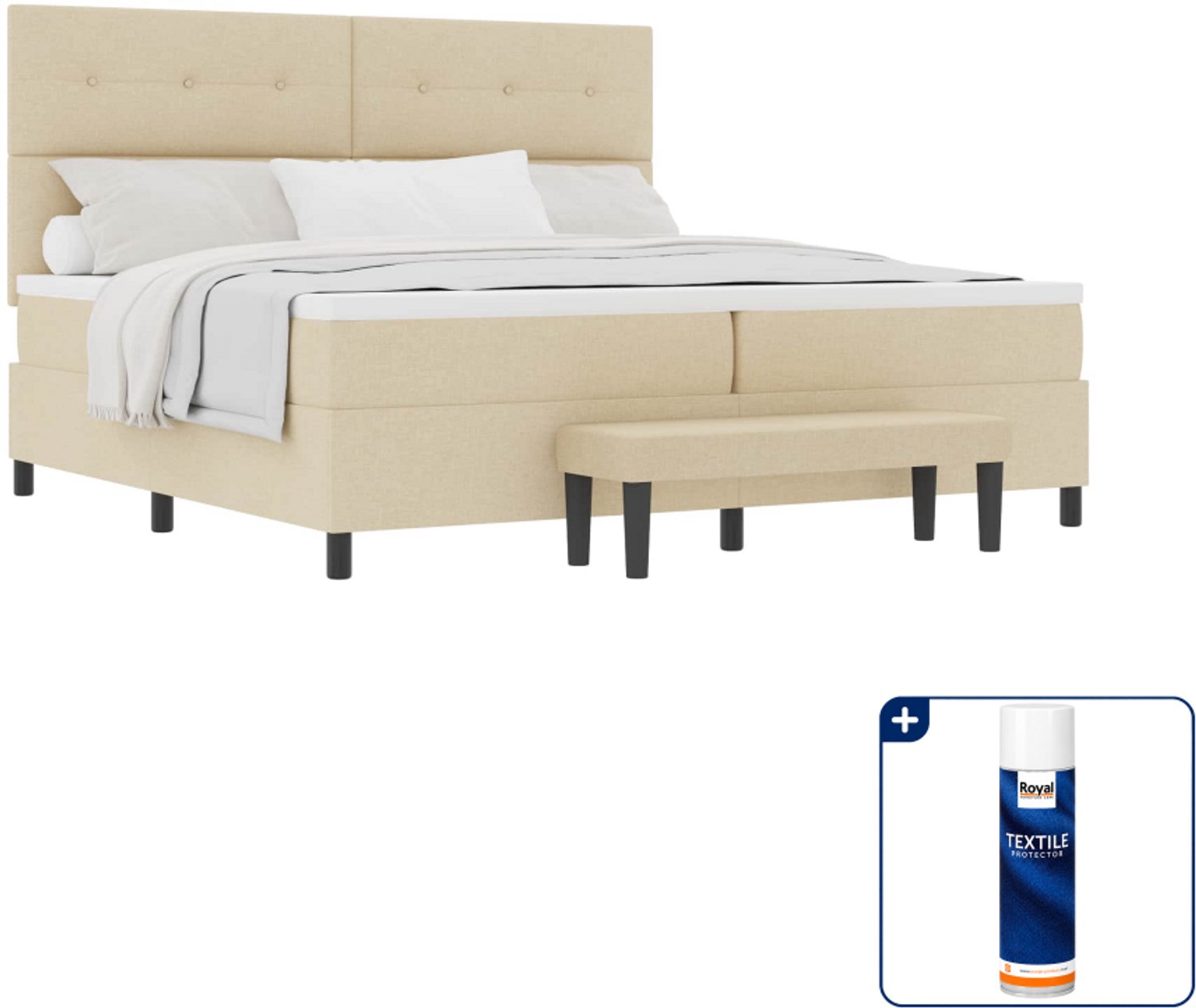 vidaXL boxspringbed - Super kingsize - 200 x 200 cm - Crème - Inclusief textielbeschermer 500 ml Zwart