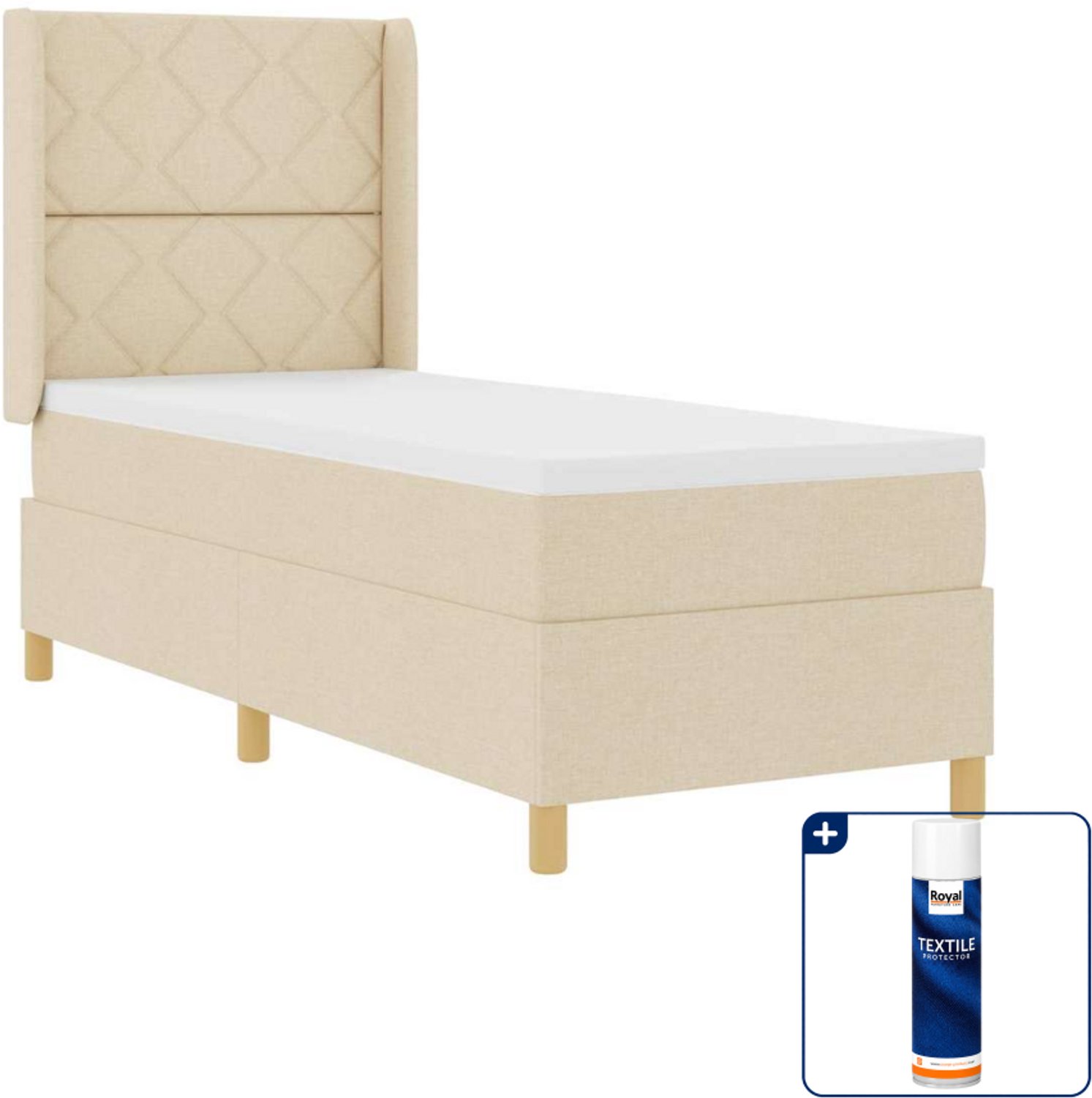 vidaXL boxspringbed - 80 x 200 cm - stof - crème - Inclusief textielbeschermer 500 ml