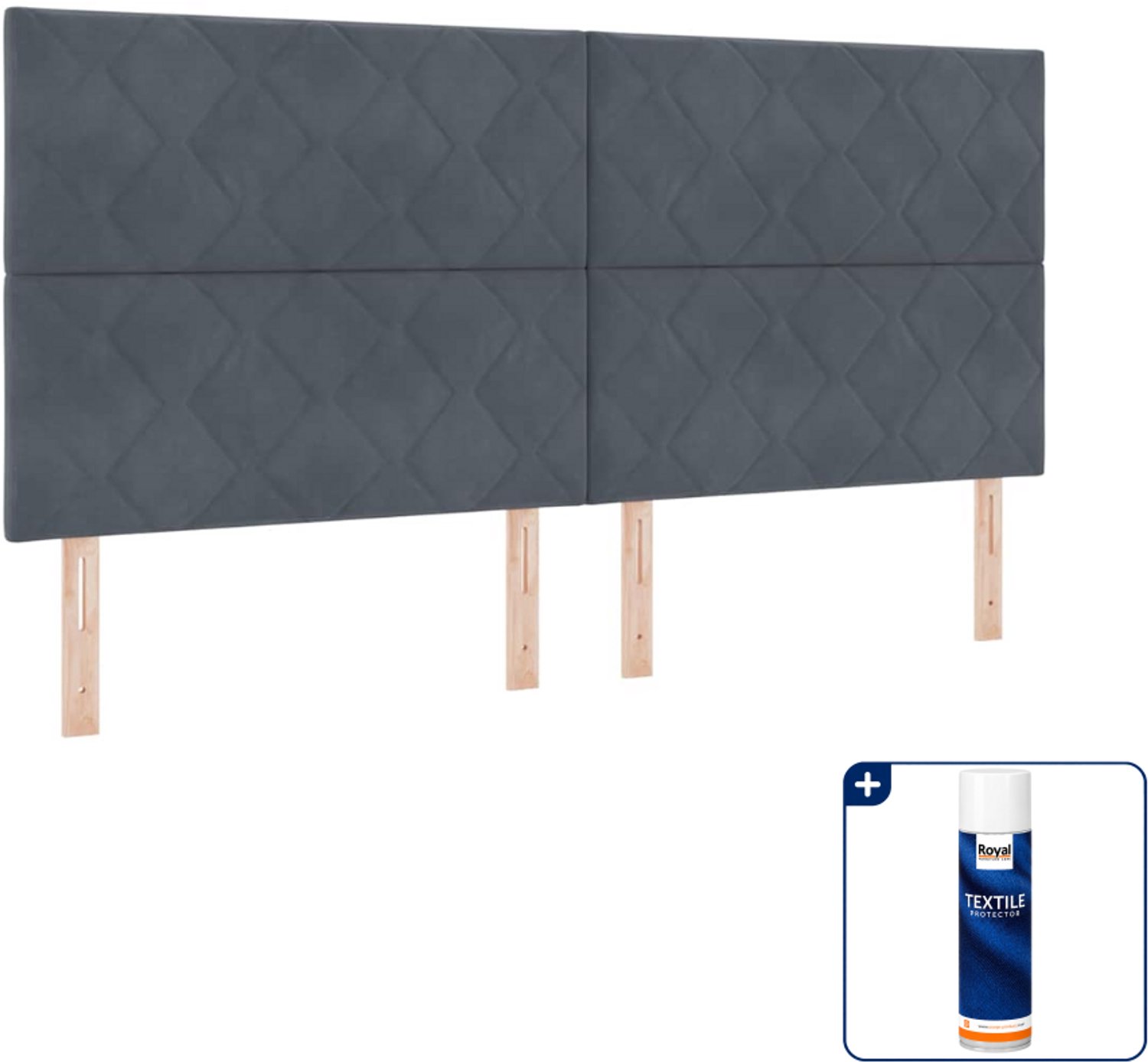 vidaXL LED boxspring - 200 x 200 cm - fluweel - donkergrijs - Inclusief textielbeschermer 500 ml