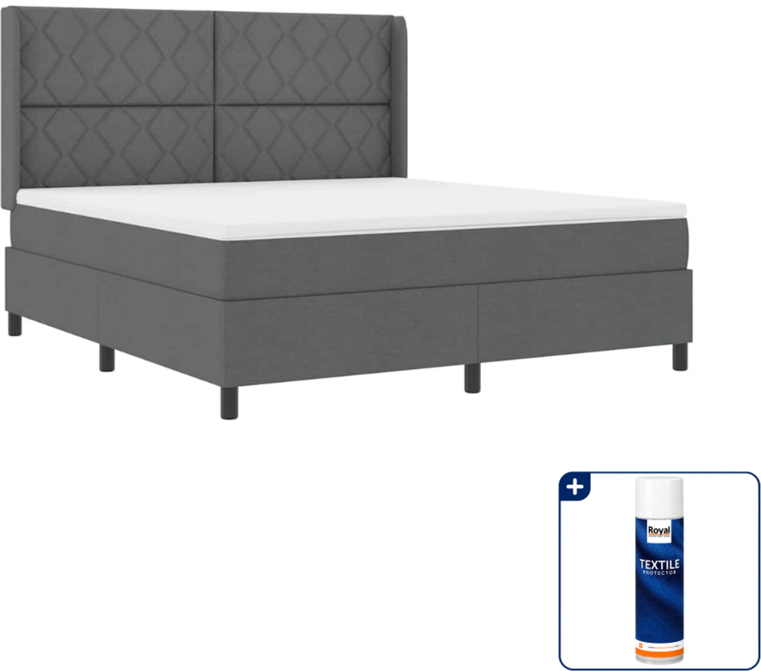vidaXL Kingsize boxspring - 180 x 200 cm - donkergrijs - Inclusief textielbeschermer 500 ml