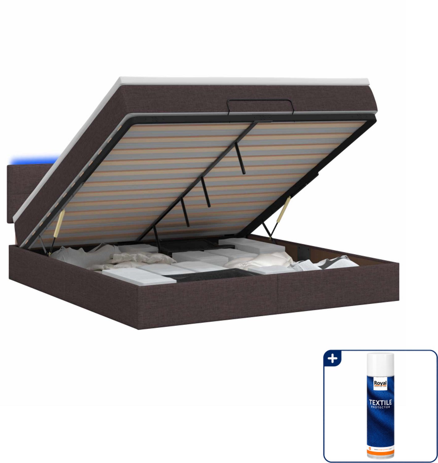 vidaXL ottoman bed met matras en led - 140 x 190 cm - donkerbruin - Inclusief textielbeschermer 500 ml