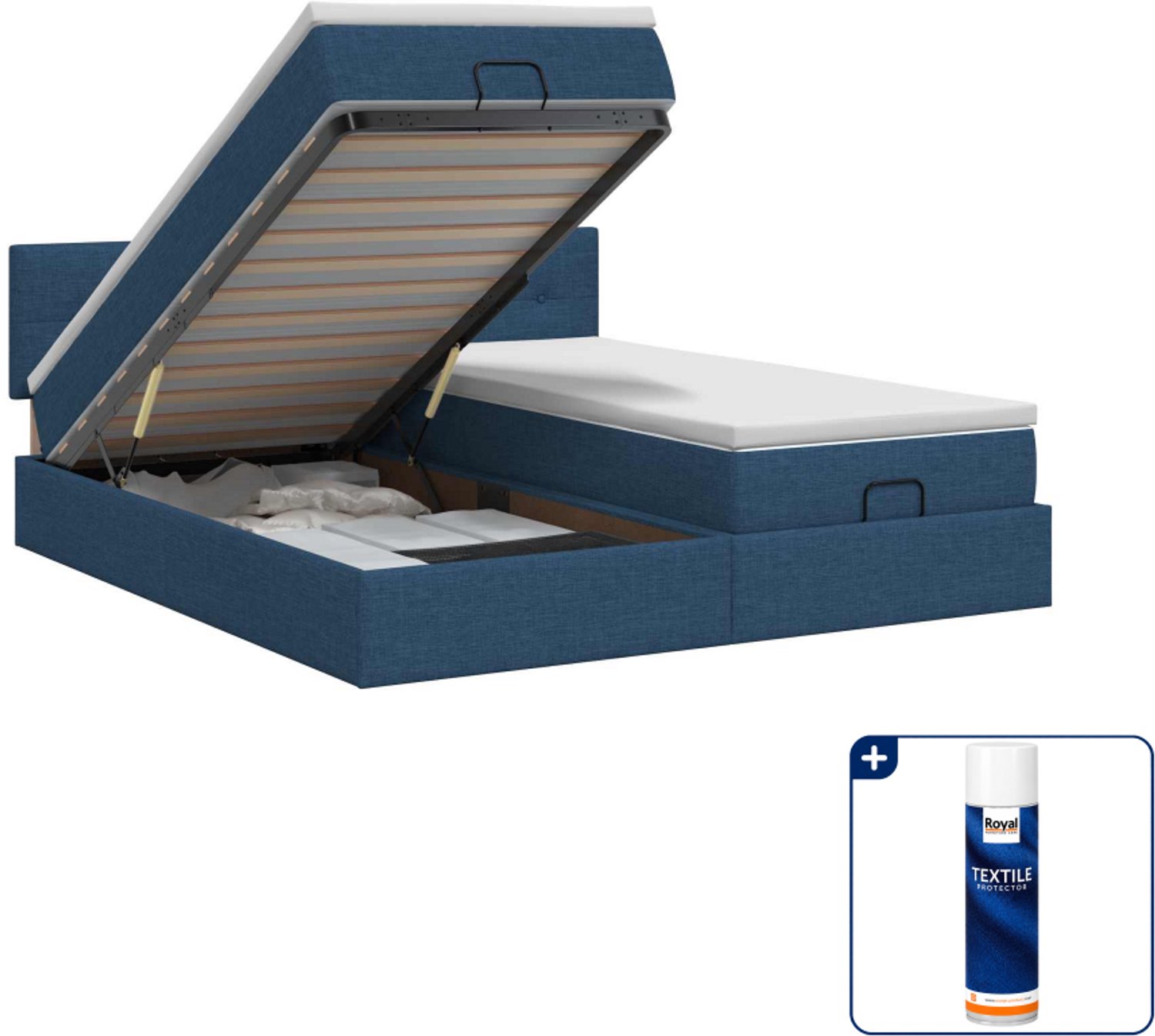 vidaXL queensize ottoman bed - 160 x 200 cm - blauw - 2 st - Inclusief textielbeschermer 500 ml