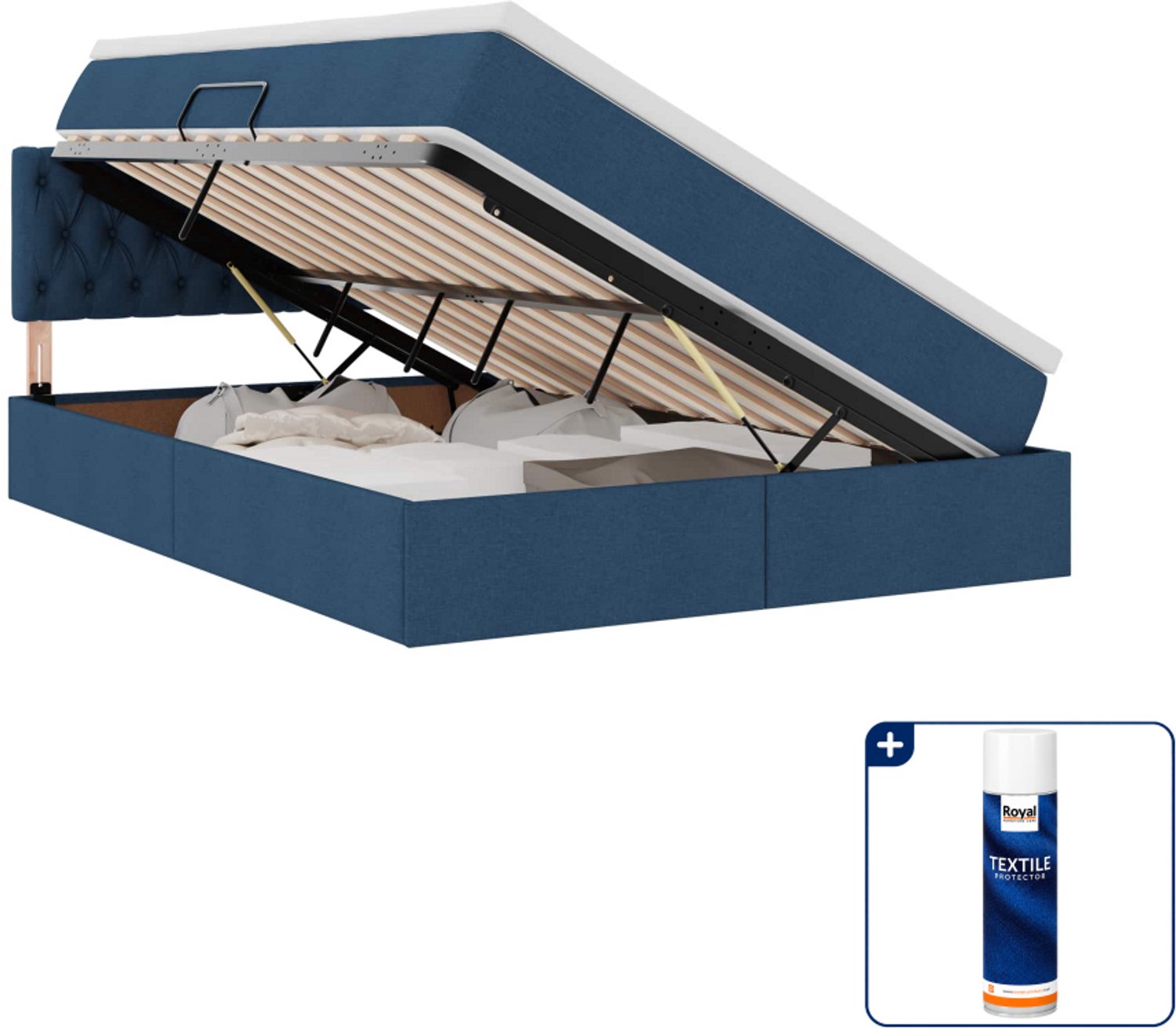 vidaXL led opslagbed met matras - Small double - 140 x 200 cm - blauw - Inclusief textielbeschermer 500 ml Grijs