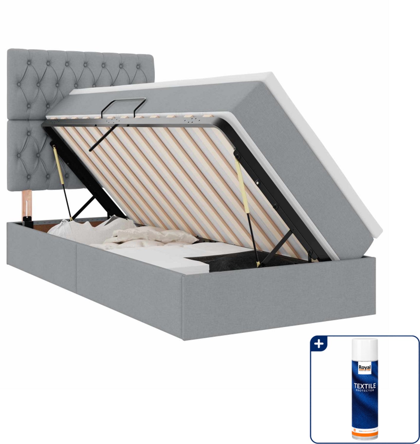 vidaXL opbergbed met matras - 90 x 190 cm - lichtgrijs - Inclusief textielbeschermer 500 ml Zwart
