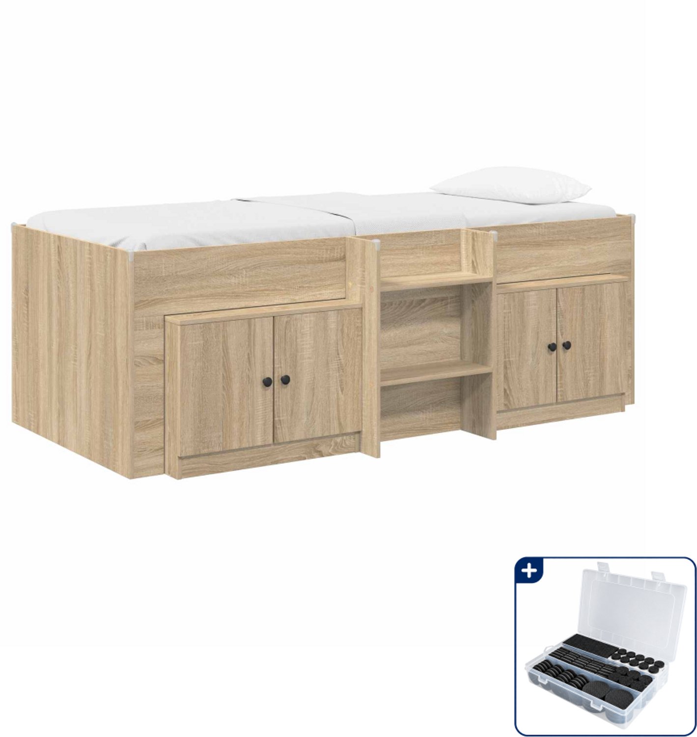 vidaXL hoogslaper met kast - 90 x 190 cm - bewerkt hout - sonoma eiken - Inclusief antikrasvilt 177-delig Bruin