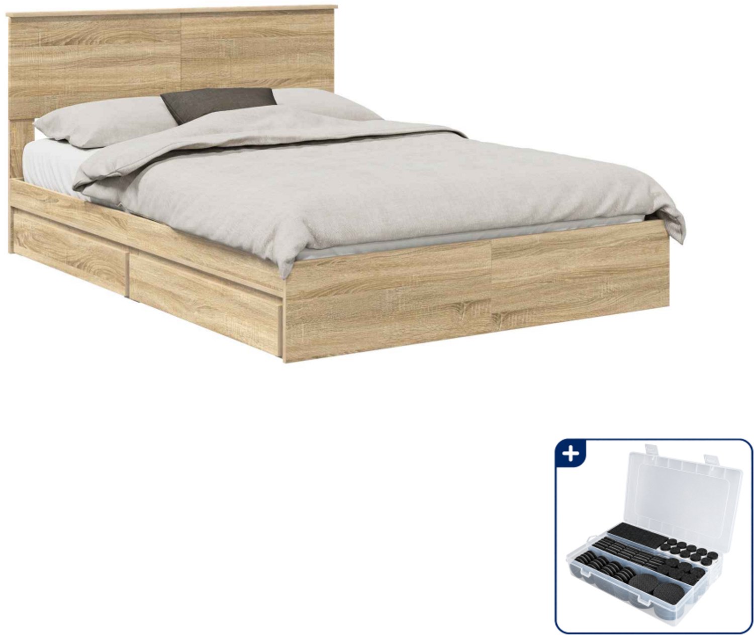 vidaXL bedframe - Small double - 140 x 200 cm - sonoma eiken - Inclusief antikrasvilt 177-delig Bruin