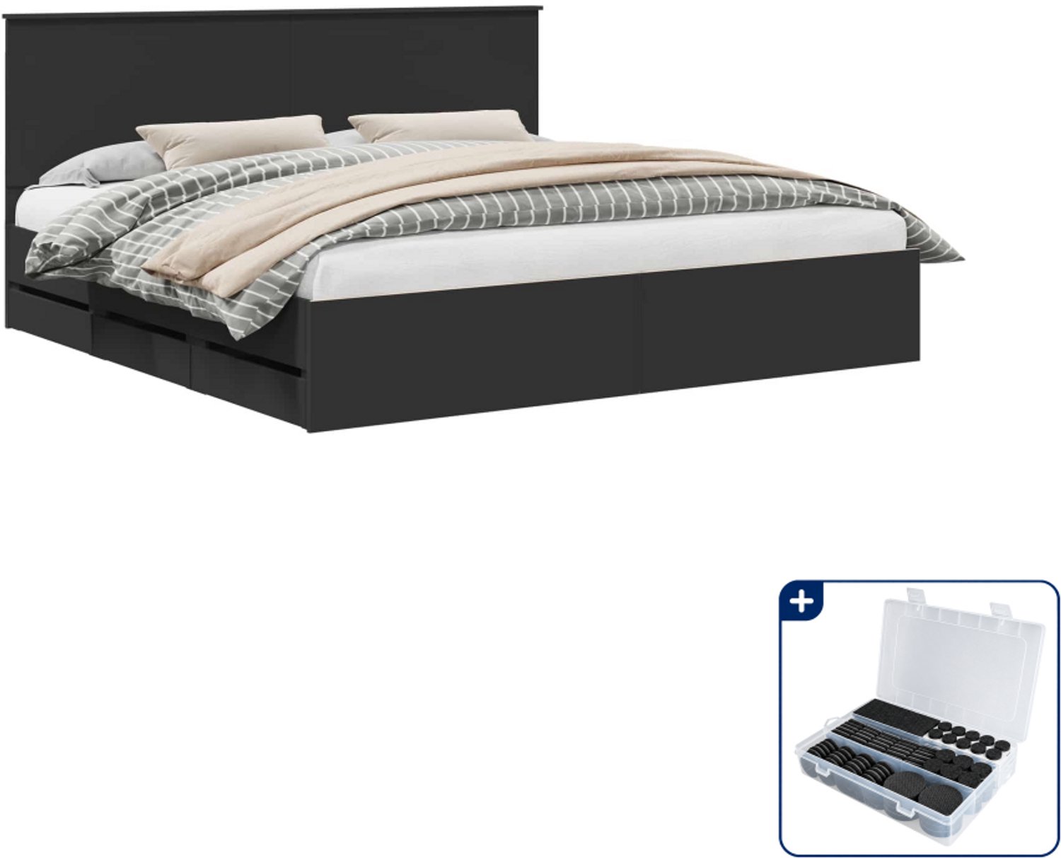 vidaXL bedframe - 200 x 200 cm - bewerkt hout - zwart - Inclusief antikrasvilt 177-delig Bruin