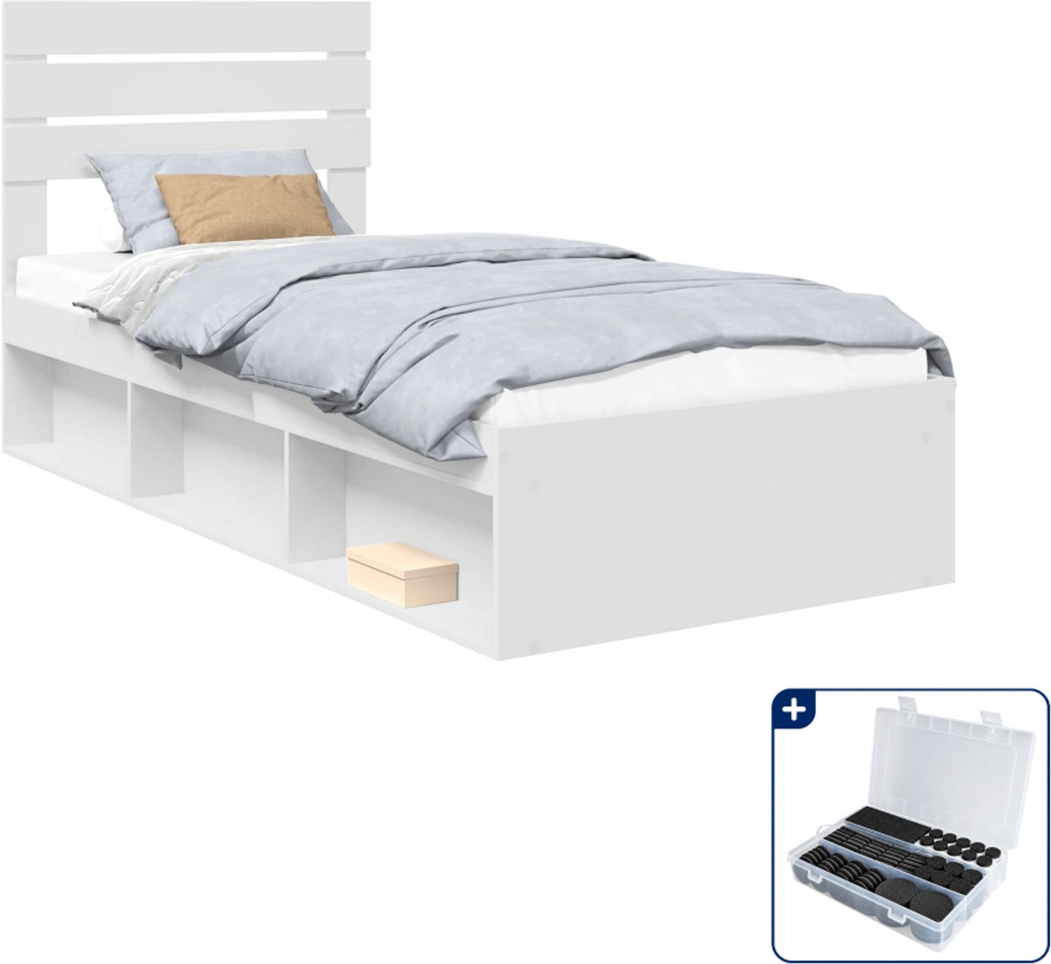 vidaXL bedframe met hoofdeinde - 100 x 200 cm - massief grenen - wit - Inclusief antikrasvilt 177-delig