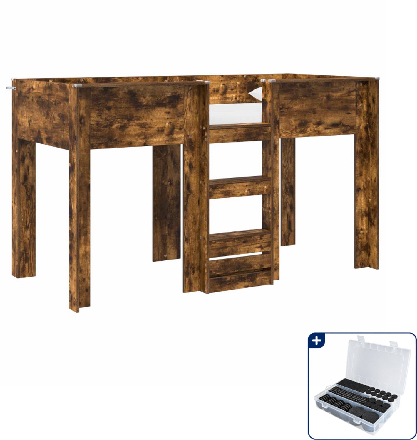 vidaXL stapelbed voor kinderen - 90 x 190 cm - bewerkt hout - eiken - Inclusief antikrasvilt 177-delig