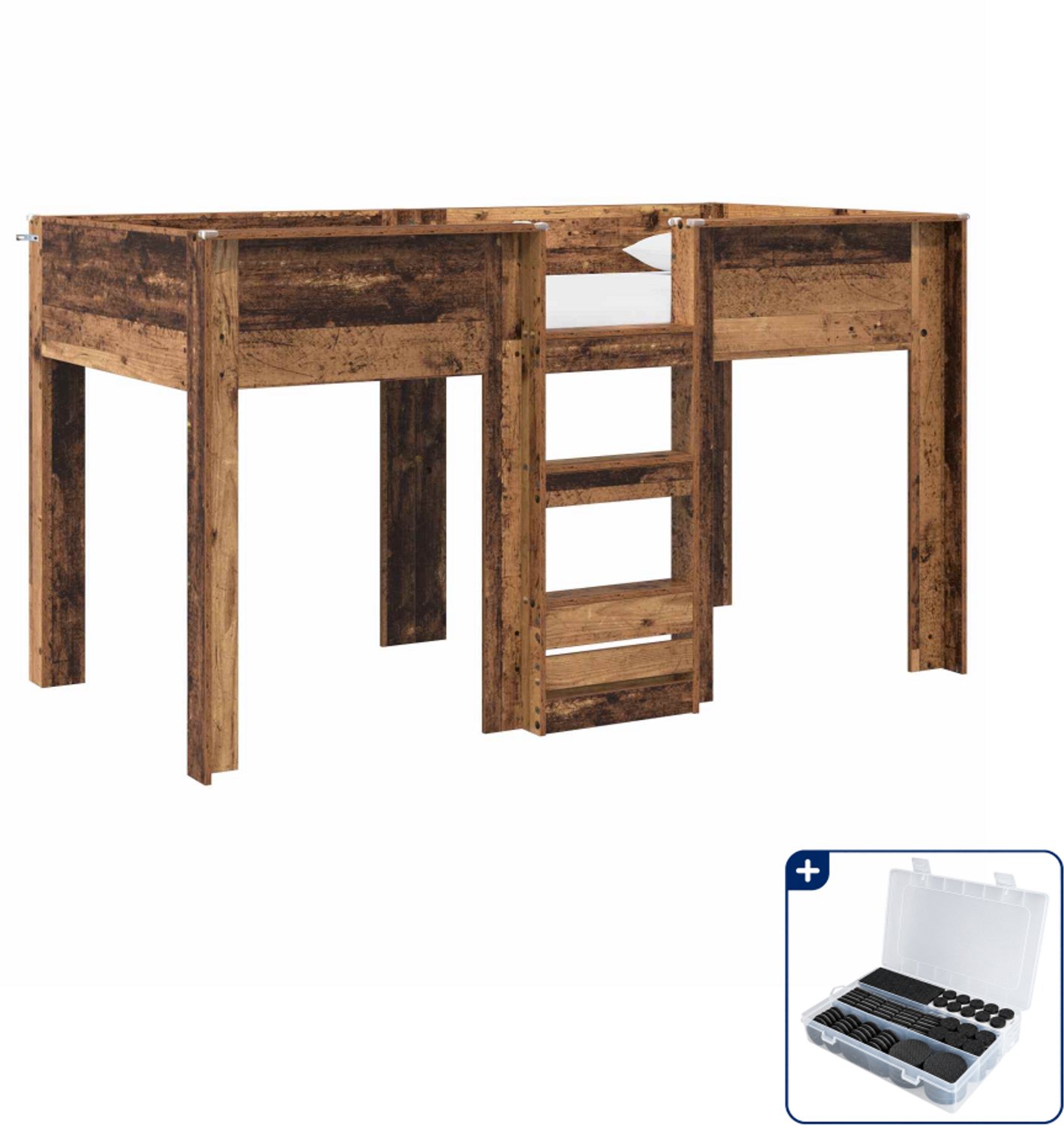 vidaXL stapelbed - 90 x 200 cm - bewerkt hout - oudhout - Inclusief antikrasvilt 177-delig Grijs