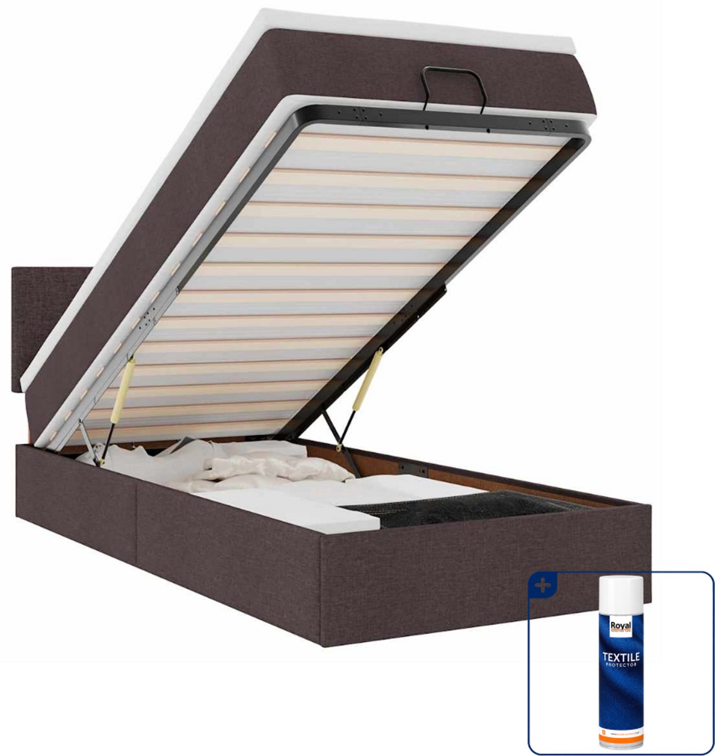 vidaXL bed met matras en led - 90 x 200 cm - stof - donkerbruin - Inclusief textielbeschermer 500 ml Blauw