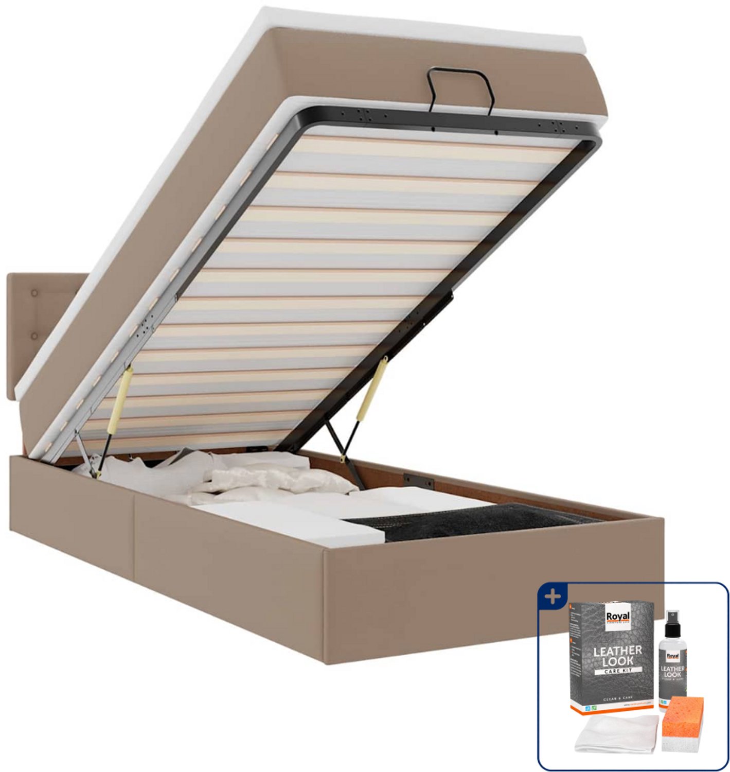 vidaXL ottoman bed - 80 x 200 cm - kunstleer - cappuccino - Inclusief onderhoudsset voor kunstleer 150 ml