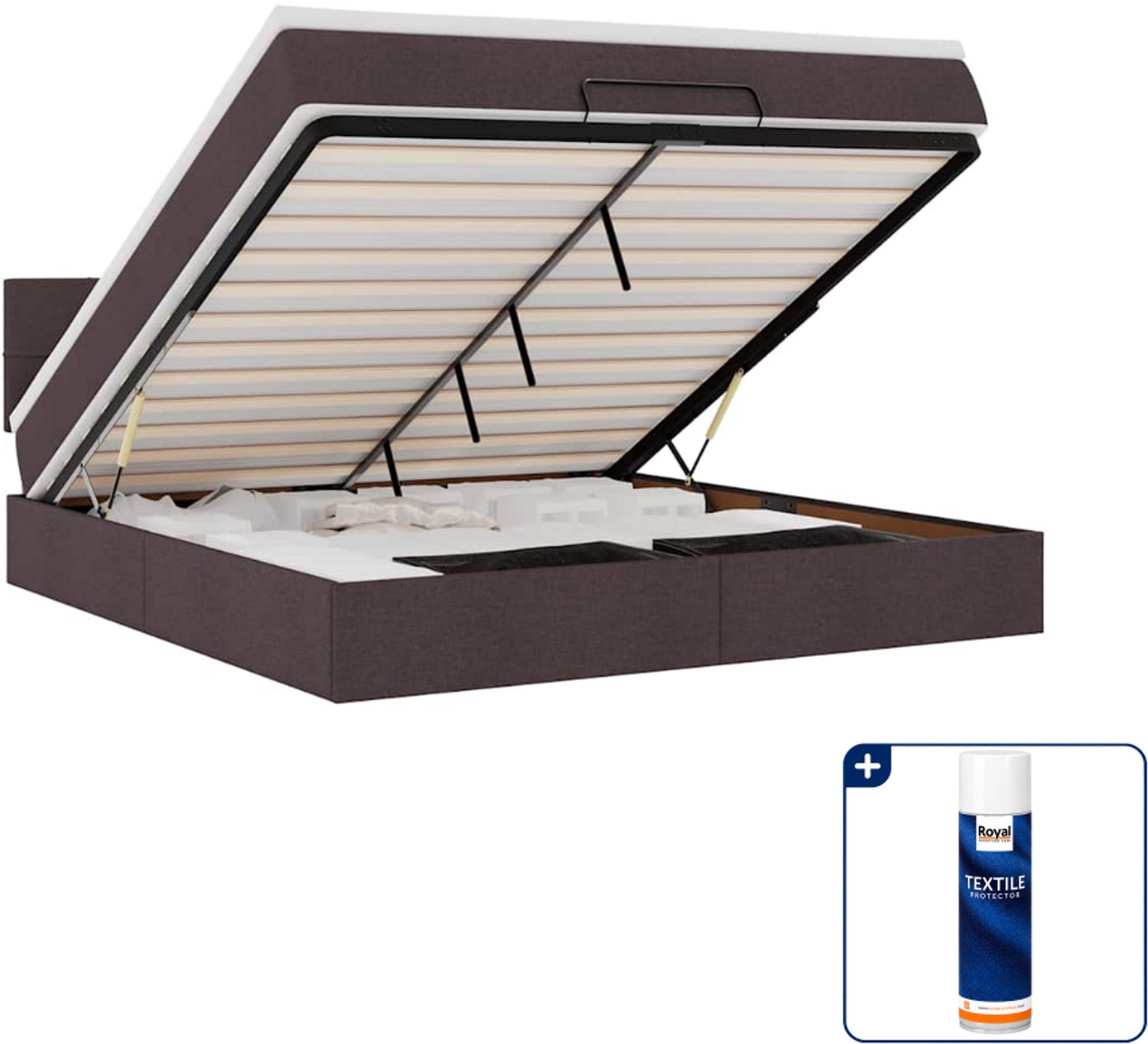 vidaXL Queensize ottoman bed met matras - 160 x 200 cm - donkerbruin - Inclusief textielbeschermer 500 ml Grijs