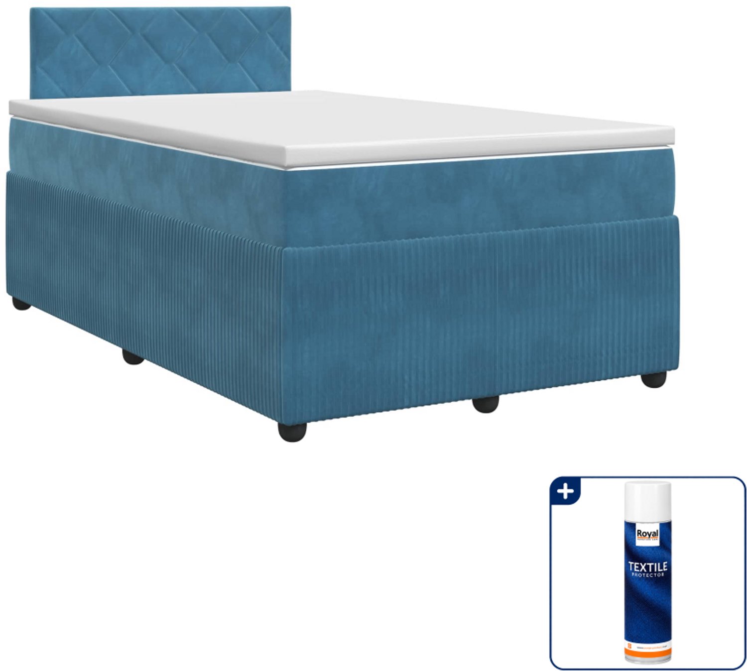 vidaXL boxspringbed met matras - 120 x 200 cm - fluweel - donkerblauw - Inclusief textielbeschermer 500 ml