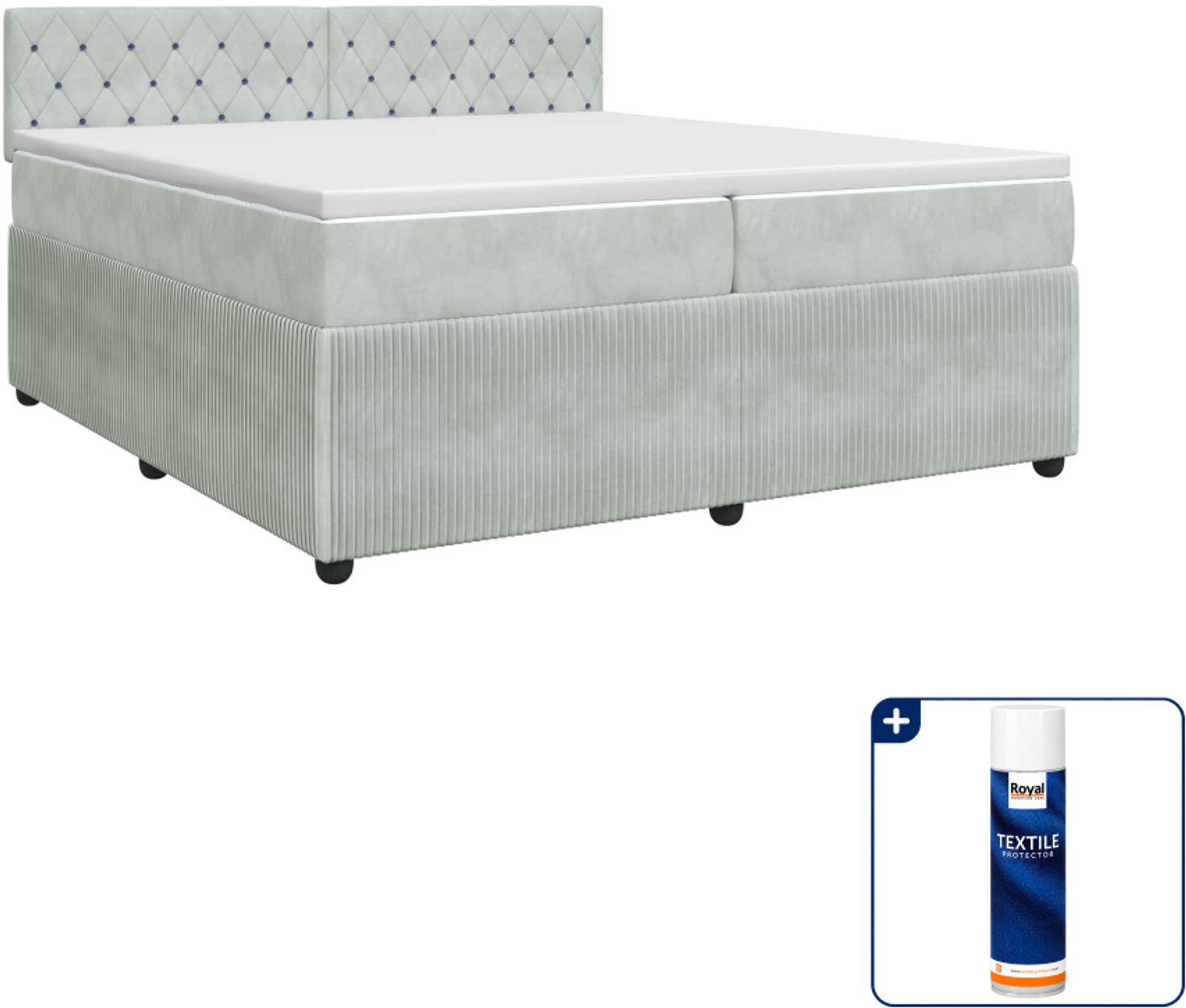 vidaXL Super kingsize boxspringbed met matras - 200 x 200 cm - fluweel - lichtgrijs - Inclusief textielbeschermer 500 ml