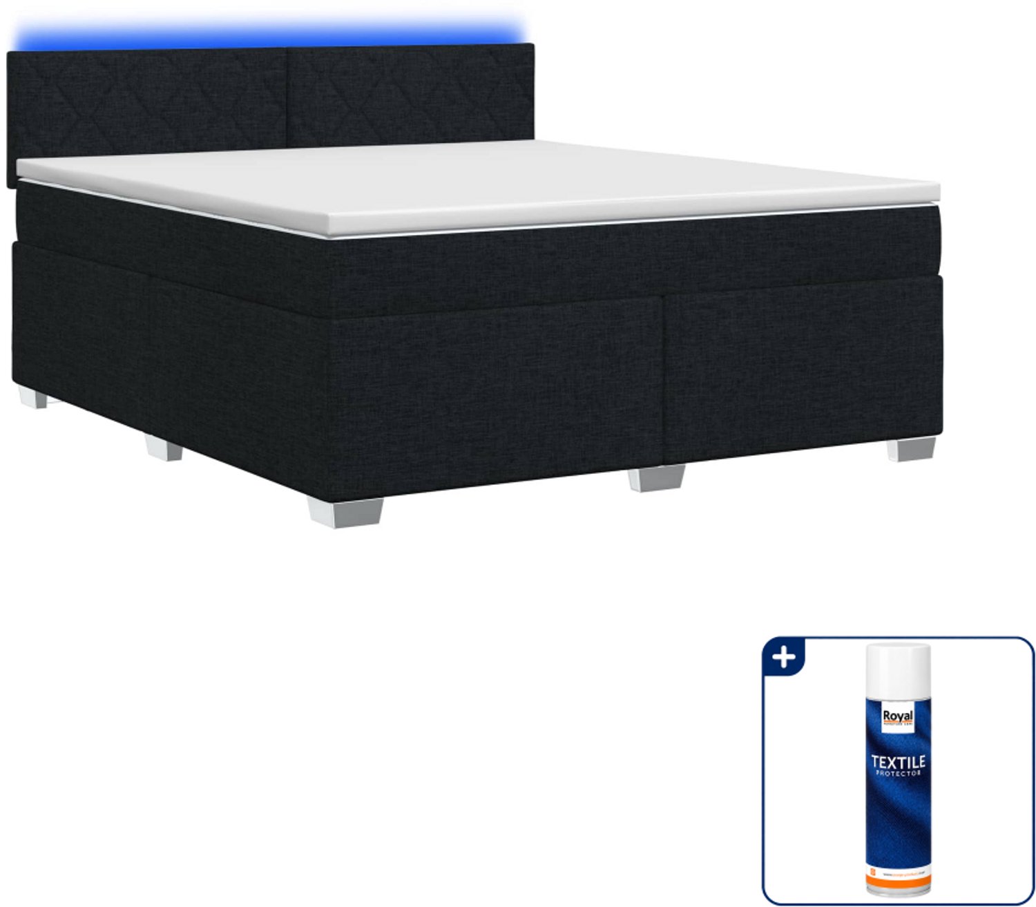 vidaXL Boxspring Kingsize - 180 x 200 cm - zwart - Inclusief textielbeschermer 500 ml