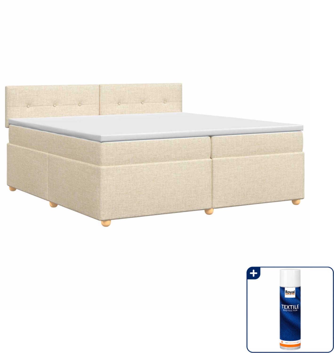vidaXL boxspringbed - 200 x 200 cm - crèmekleurig - Inclusief textielbeschermer 500 ml