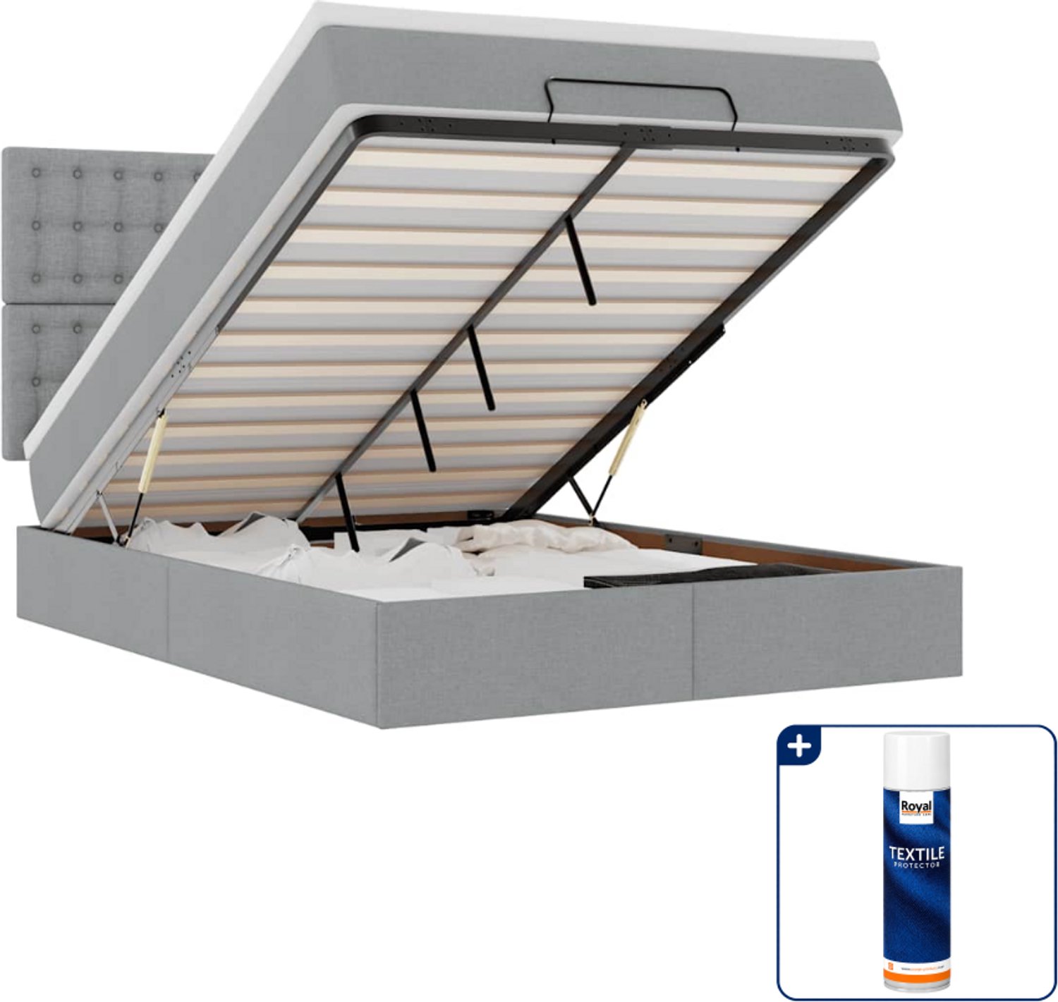 vidaXL ottoman bed met matras - Small double 140 x 200 cm - lichtgrijs - Inclusief textielbeschermer 500 ml