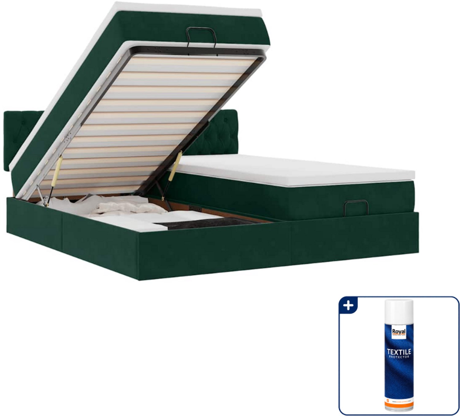 vidaXL queensize ottoman bed met matrassen en led - 160x200cm - Inclusief textielbeschermer 500 ml Grijs
