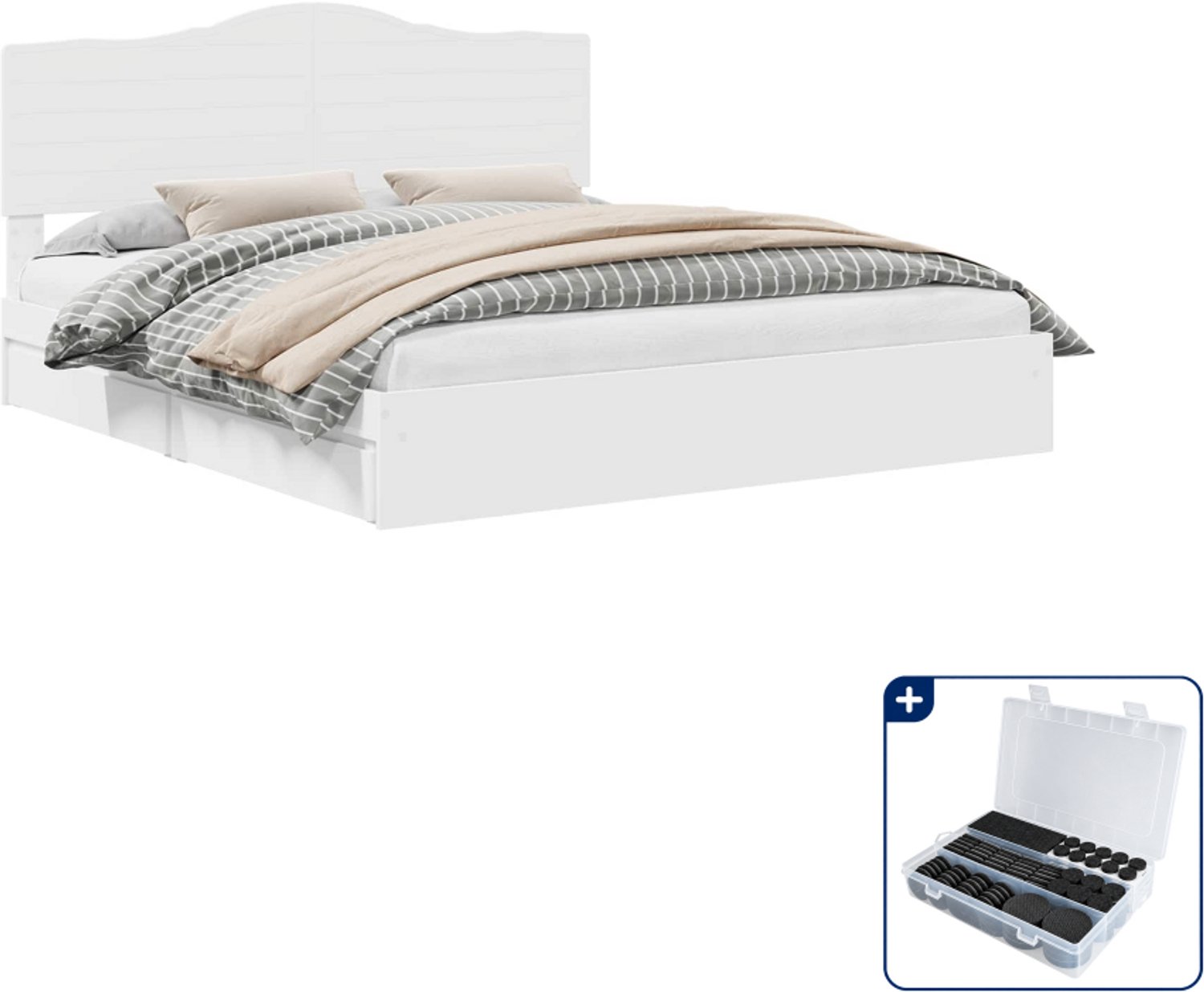 vidaXL bedframe - Kingsize - 180 x 200 cm - bewerkt hout - wit - Inclusief antikrasvilt 177-delig