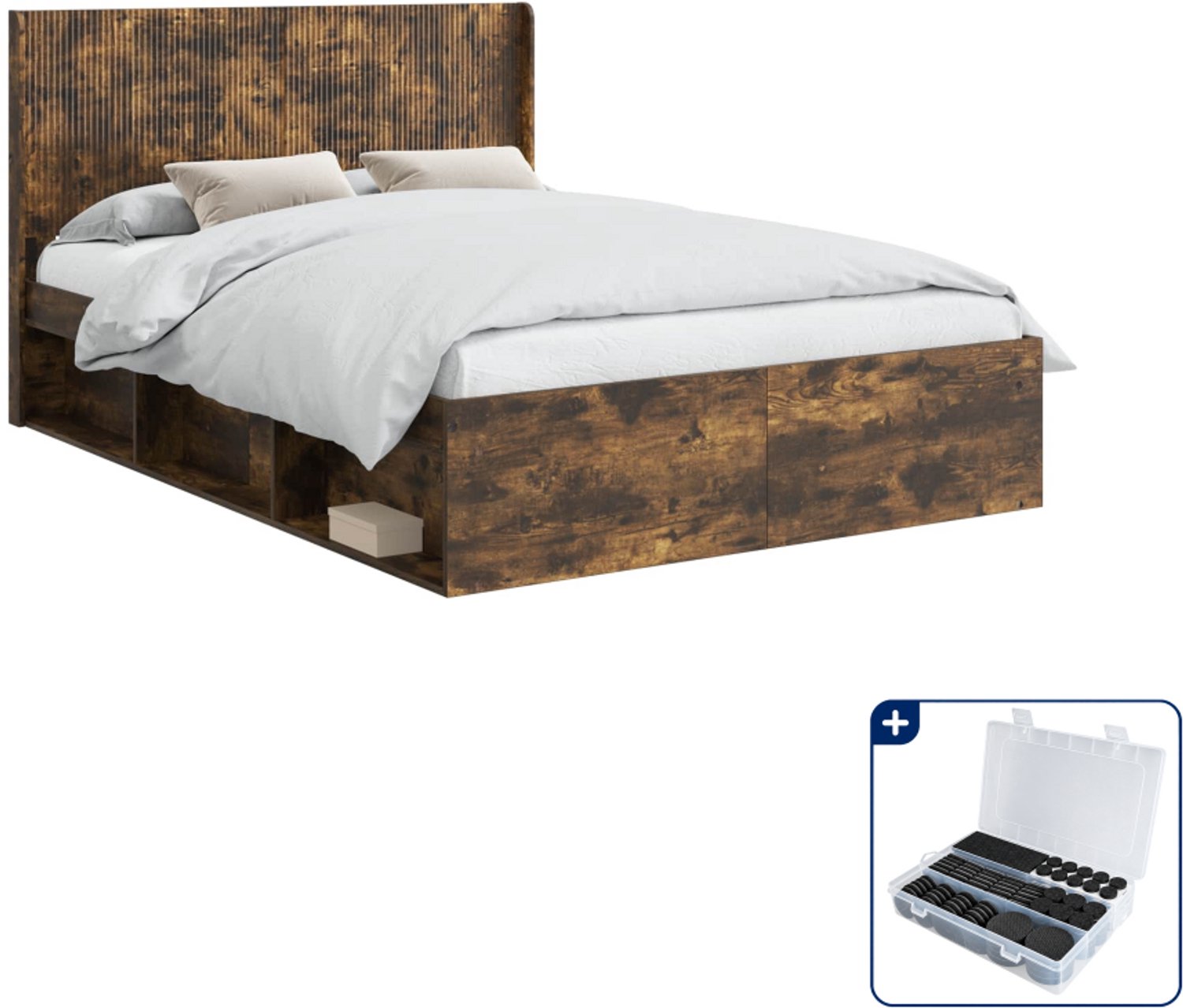 vidaXL bedframe - 120 x 200 cm - bewerkt hout - gerookt eiken - Inclusief antikrasvilt 177-delig Bruin