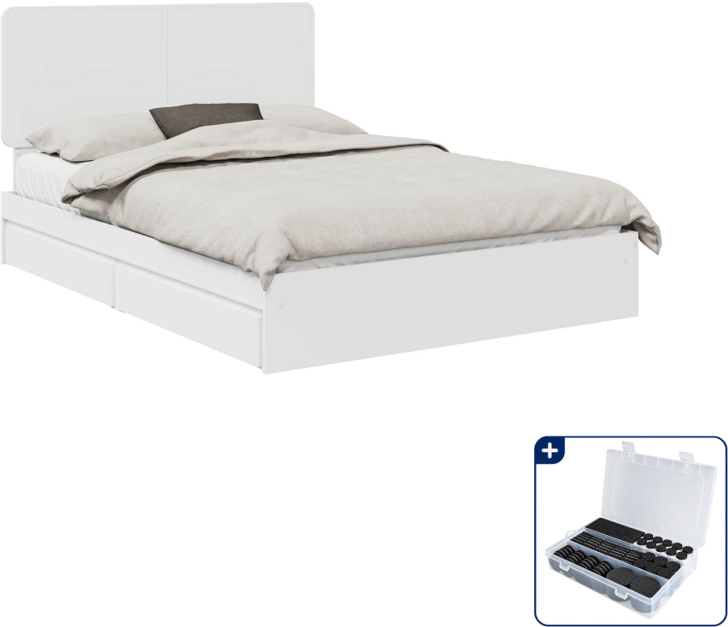 vidaXL bedframe - 140 x 190 cm - bewerkt hout - wit - Inclusief antikrasvilt 177-delig