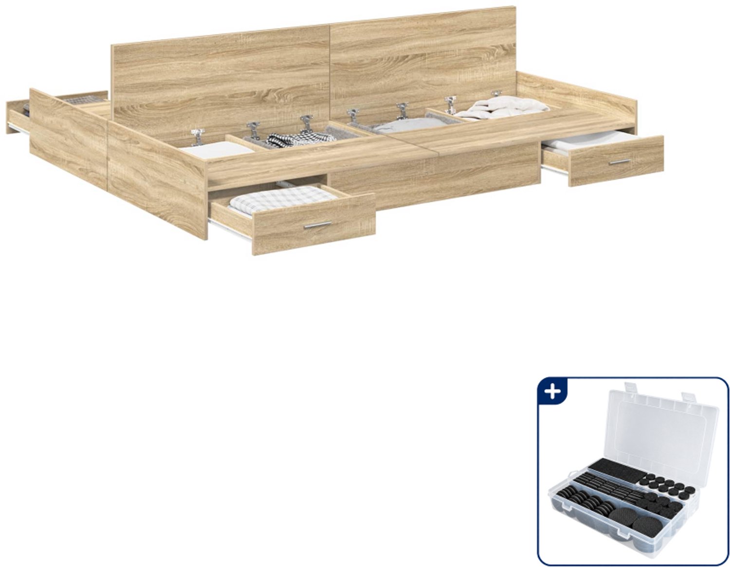 vidaXL Opbergbedframe - Queensize - 160 x 200 cm - Sonoma eiken - Inclusief antikrasvilt 177-delig Bruin