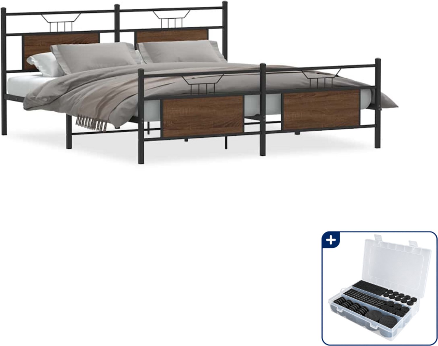 vidaXL bedframe Queensize - 160 x 200 cm - bruineiken - Inclusief antikrasvilt 177-delig