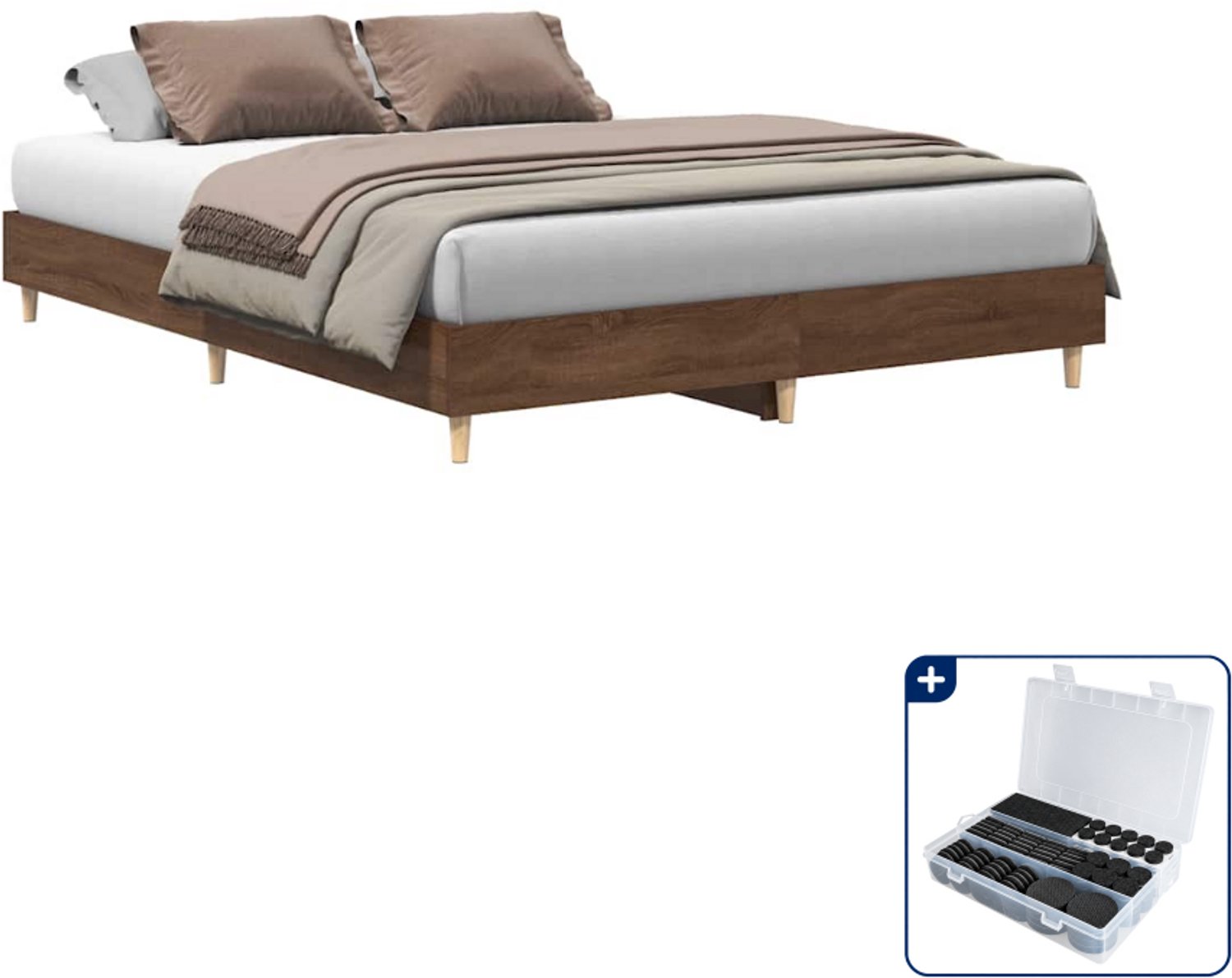 vidaXL bedframe - Small double - 140 x 200 cm - bruineiken - Inclusief antikrasvilt 177-delig