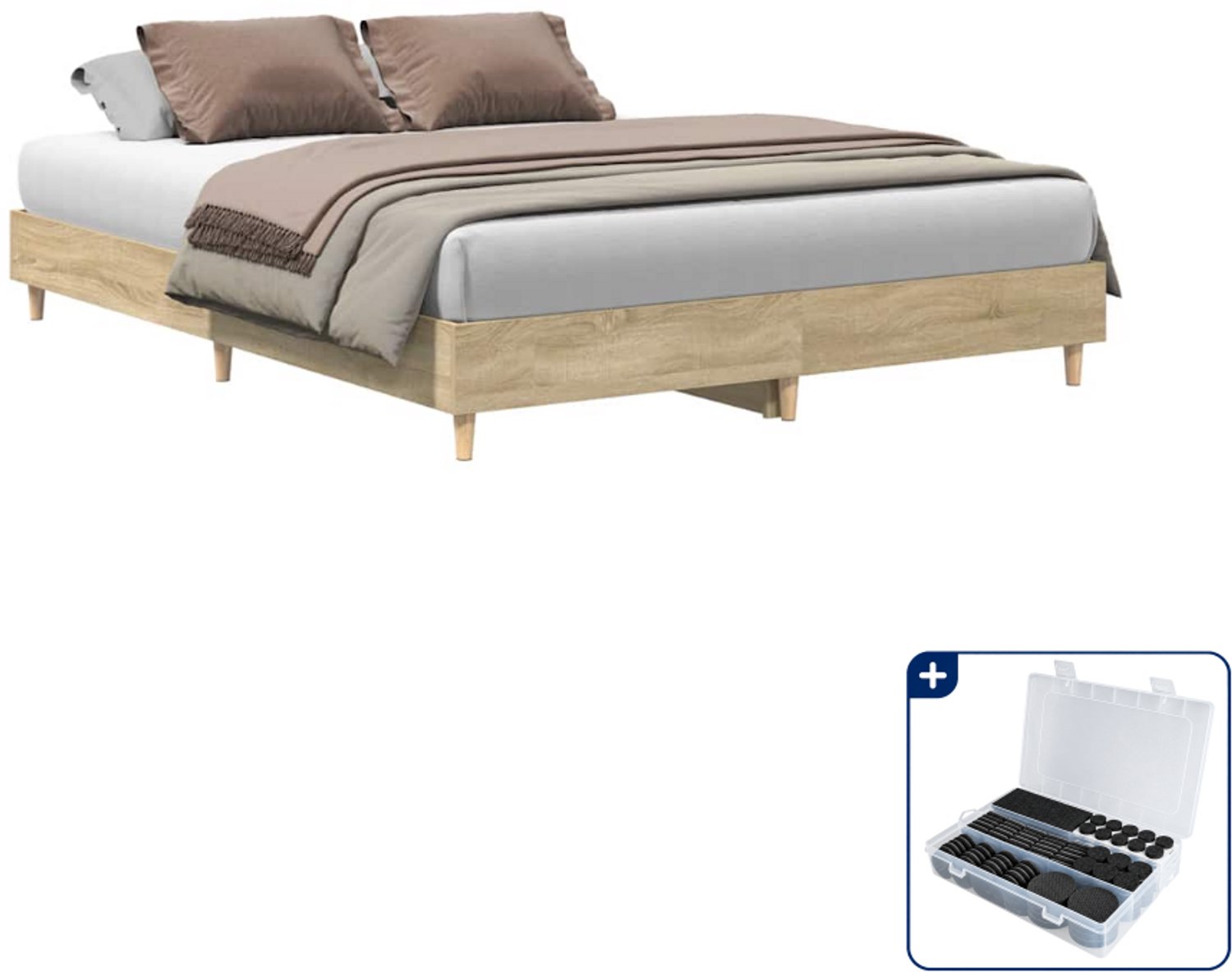 vidaXL bedframe - Small double - 140 x 200 cm - sonoma eiken - Inclusief antikrasvilt 177-delig Grijs