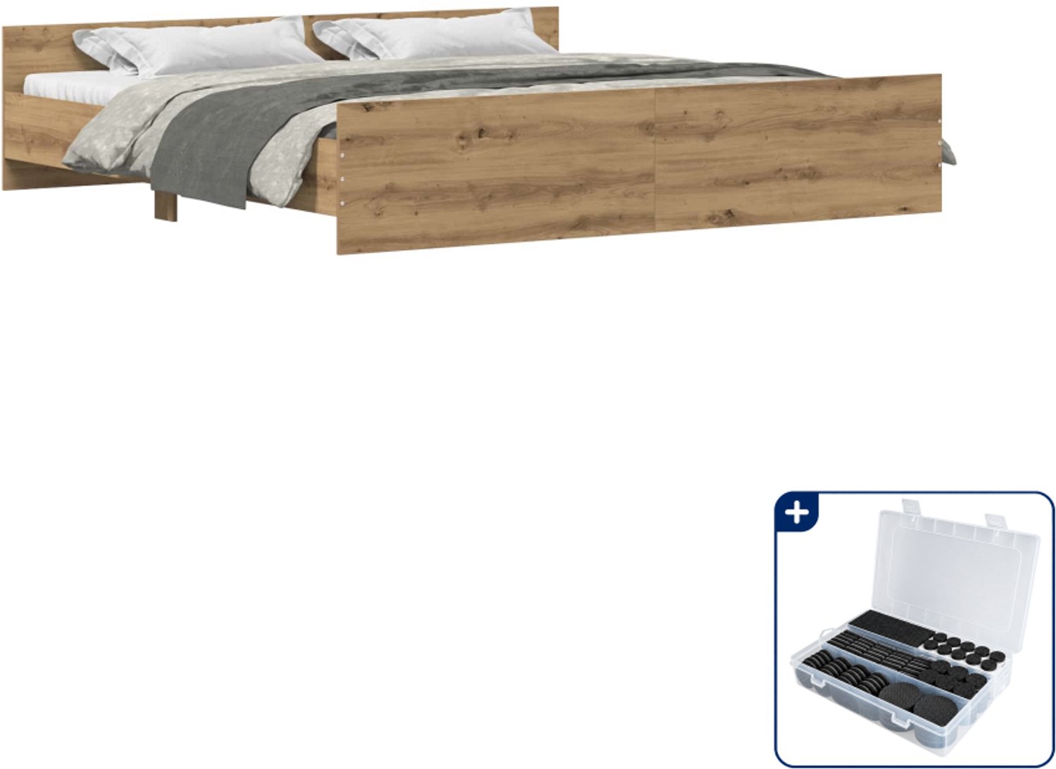 vidaXL Bedframe - 200 x 200 cm - bewerkt hout - artisan eiken - Inclusief antikrasvilt 177-delig Grijs