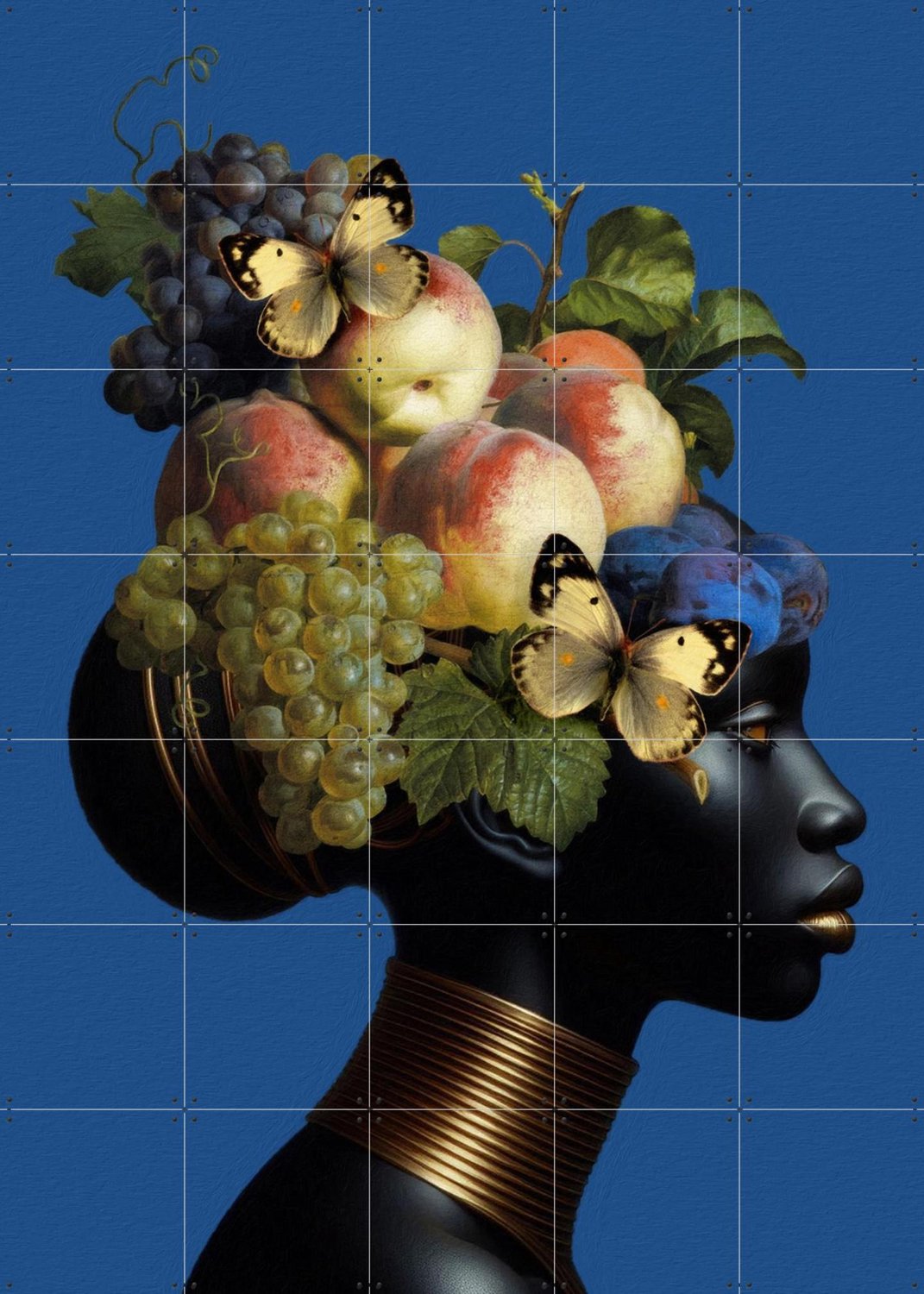 IXXI Gold And Fruit, Marja van den Hurk - 100 x 140 cm - Grote wanddecoratie en posters - Gemengde Technieken, Modern, Surrealisme, Digitale Kunst Blauw