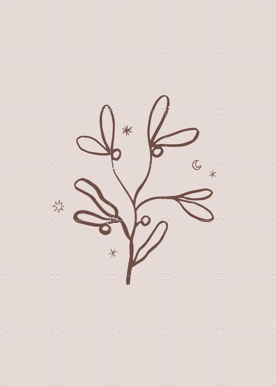 IXXI Minimalist Mistletoe, Palmartprints - 100 x 140 cm - Grote wanddecoratie en posters - Minimalisme, Woonkamer, Slaapkamer, Gang, Kerst Beige