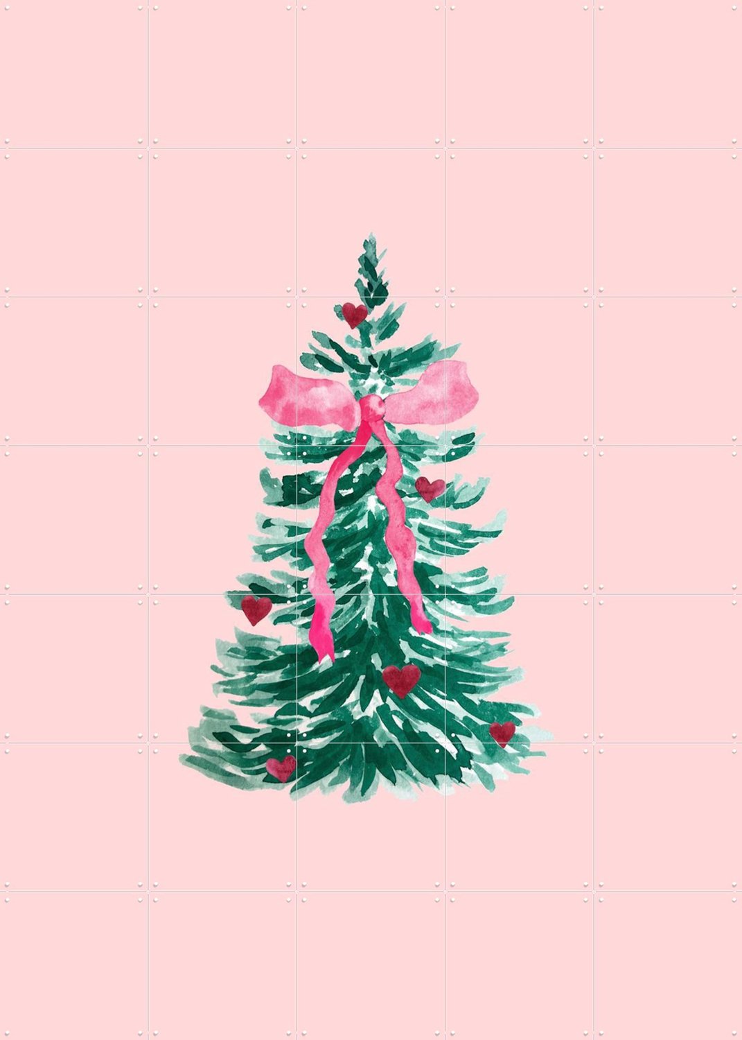 IXXI Christmas Tree Love, Palmartprints - 100 x 140 cm - Grote wanddecoratie en posters - Minimalisme, Schilderijen, Aquarel, Woonkamer, Kerst Roze