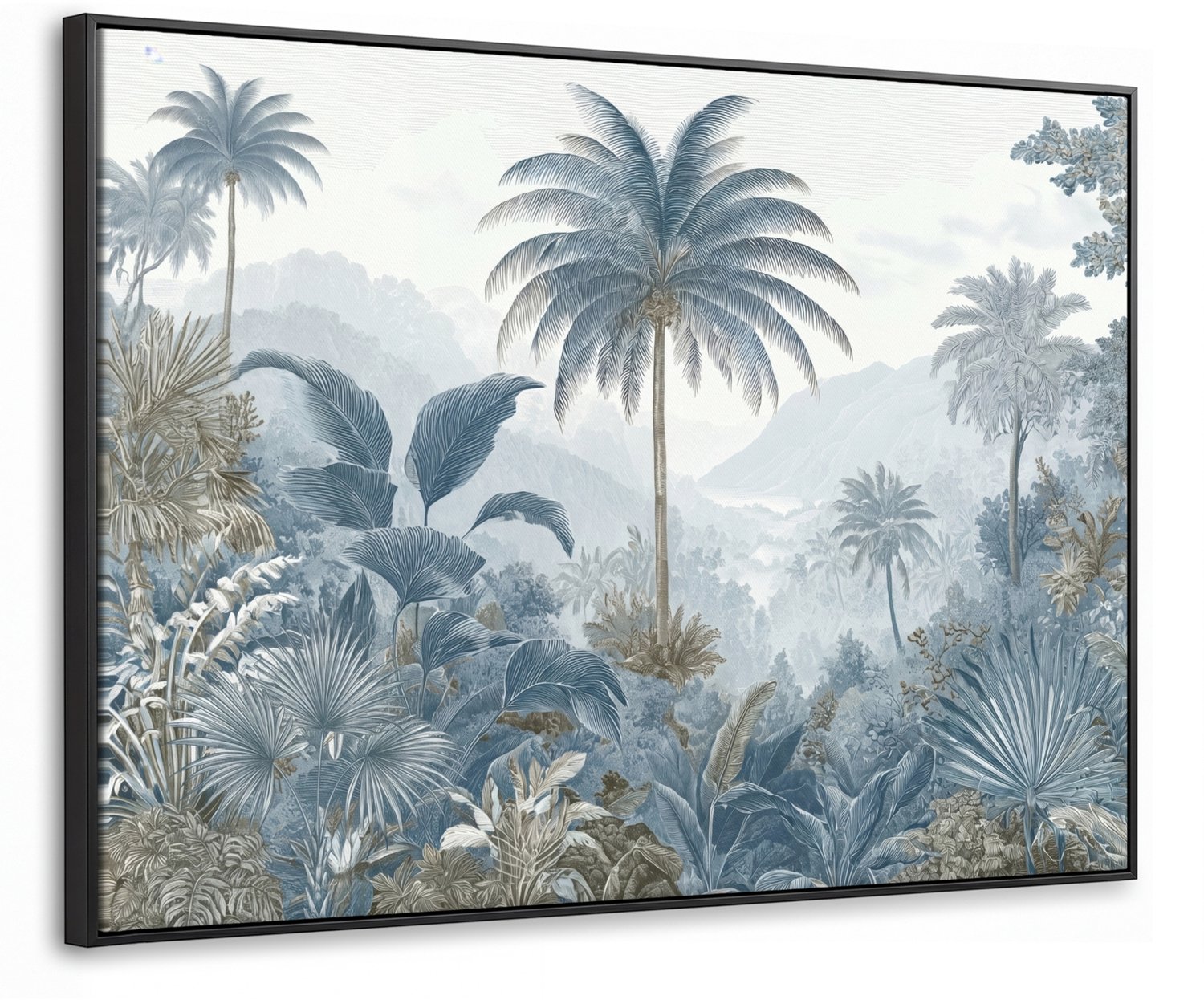 Canvas Schilderij met Baklijst 100x70cm - Jungle - Modern - Blauw - Groen - Muurdecoratie woonkamer - Slaapkamer decoratie - Kamer accessoires - Schilderijen op canvas met lijst