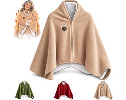 Verwarmde sjaal voor dames - Draagbare verwarmde cape/deken met USB-aansluiting - Draagbare verwarmde deken/sjaal met USB-aansluiting - 3 temperatuurinstellingen - Snel opwarmend, geschikt voor thuis, buiten en op kantoor - Beige