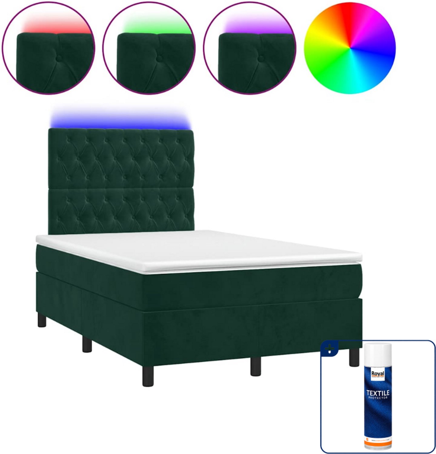 vidaXL boxspring met matras en LED - 120 x 190 cm - donkergroen - Inclusief textielbeschermer 500 ml