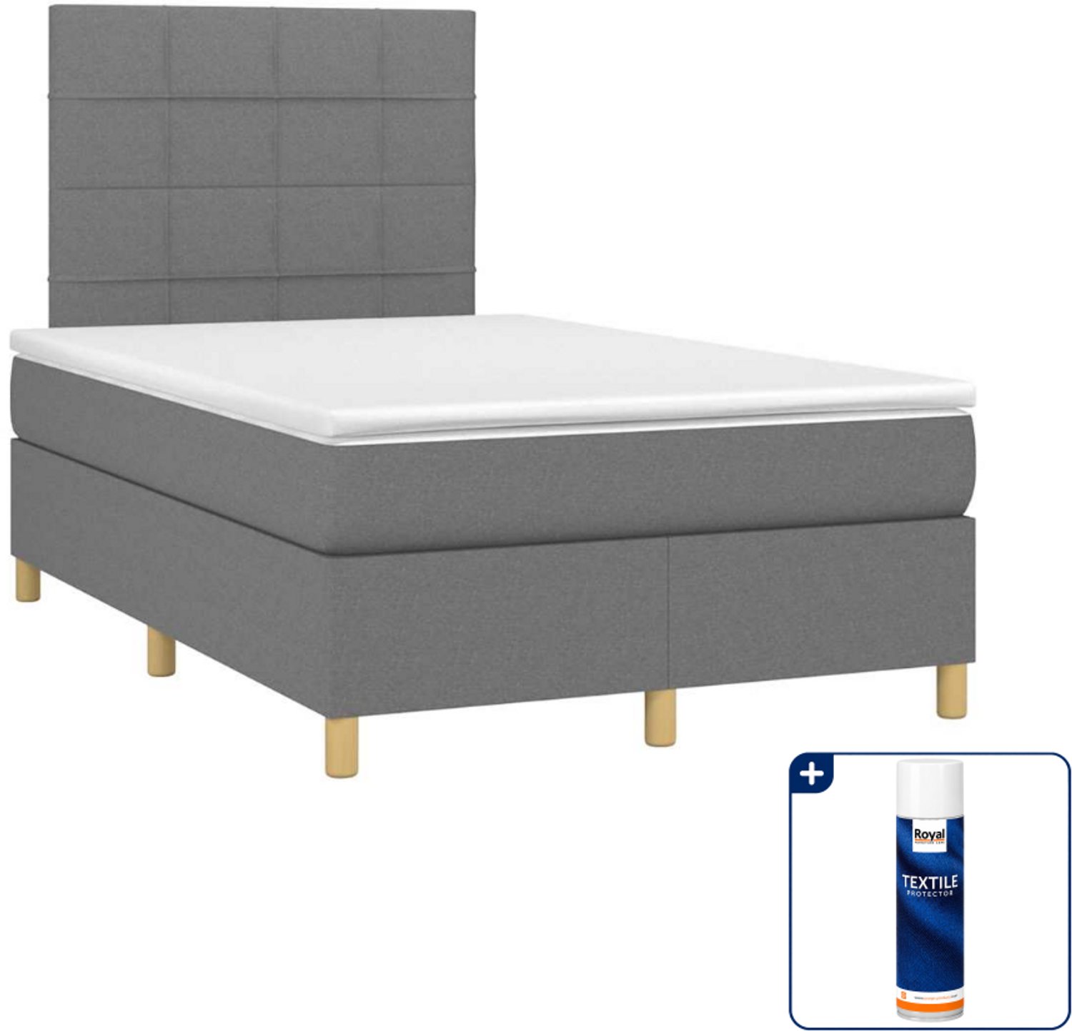 vidaXL boxspring met matras 120 x 190 cm - donkergrijs - Inclusief textielbeschermer 500 ml