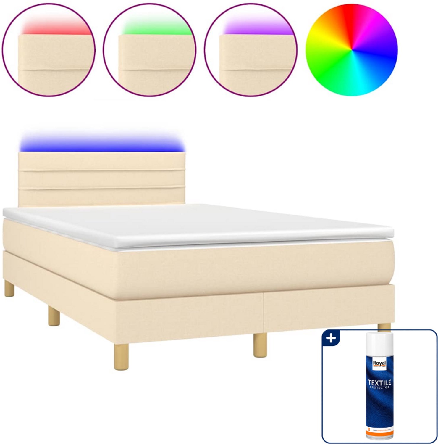 vidaXL boxspring met matras en led - 120 x 190 cm - crèmekleurig - Inclusief textielbeschermer 500 ml