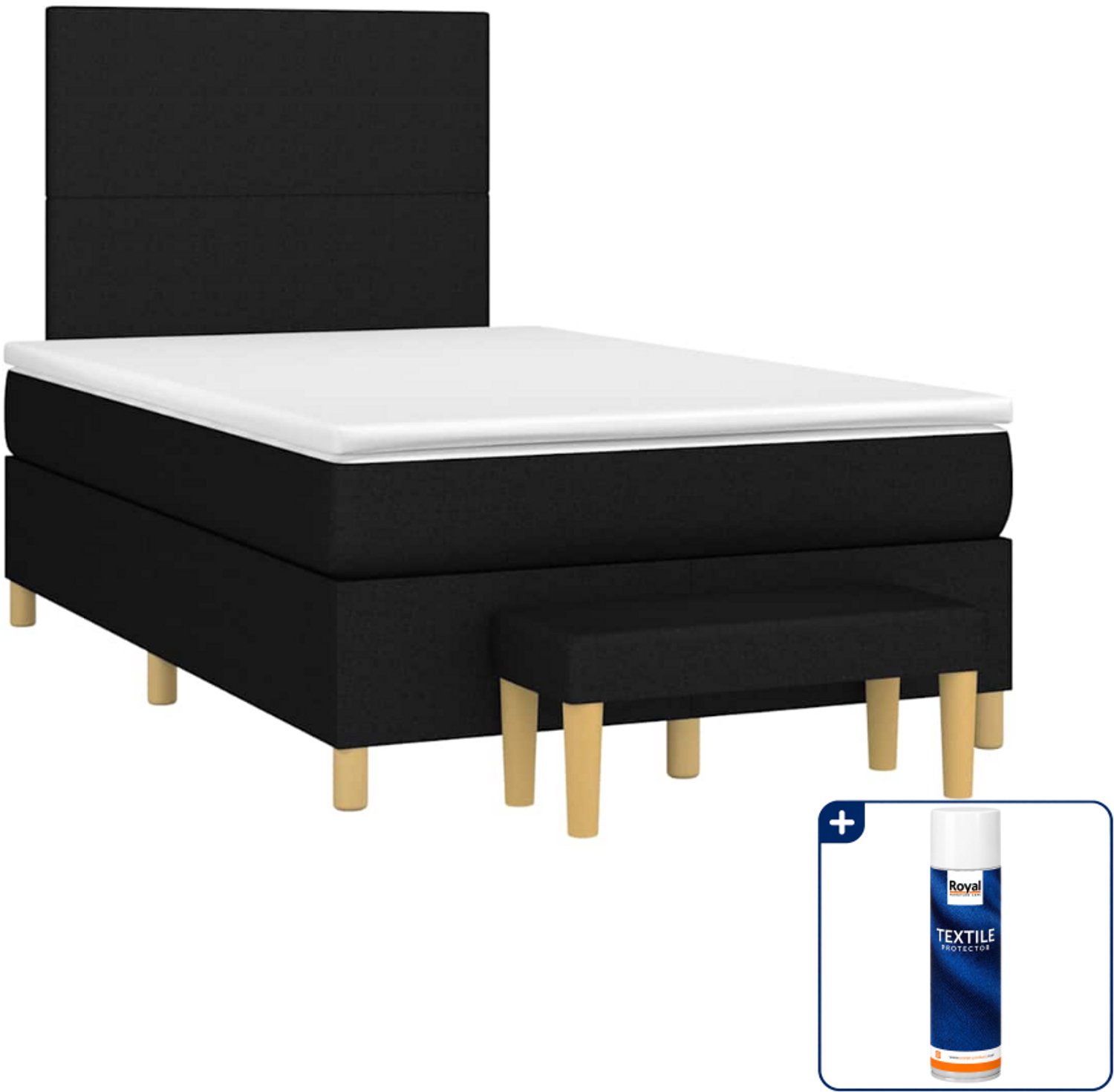 vidaXL boxspring met matras en bankje - 120 x 190 cm - zwart - Inclusief textielbeschermer 500 ml