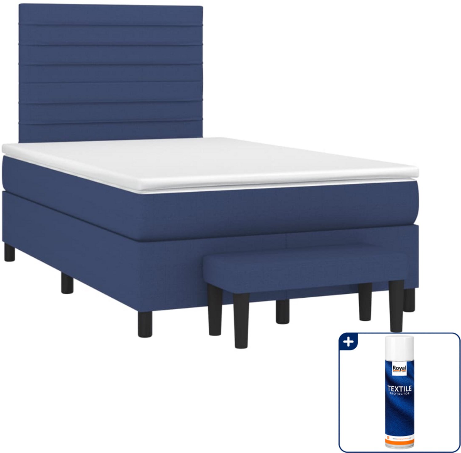 vidaXL boxspring met matras en bankje - 120 x 190 cm - blauw - Inclusief textielbeschermer 500 ml
