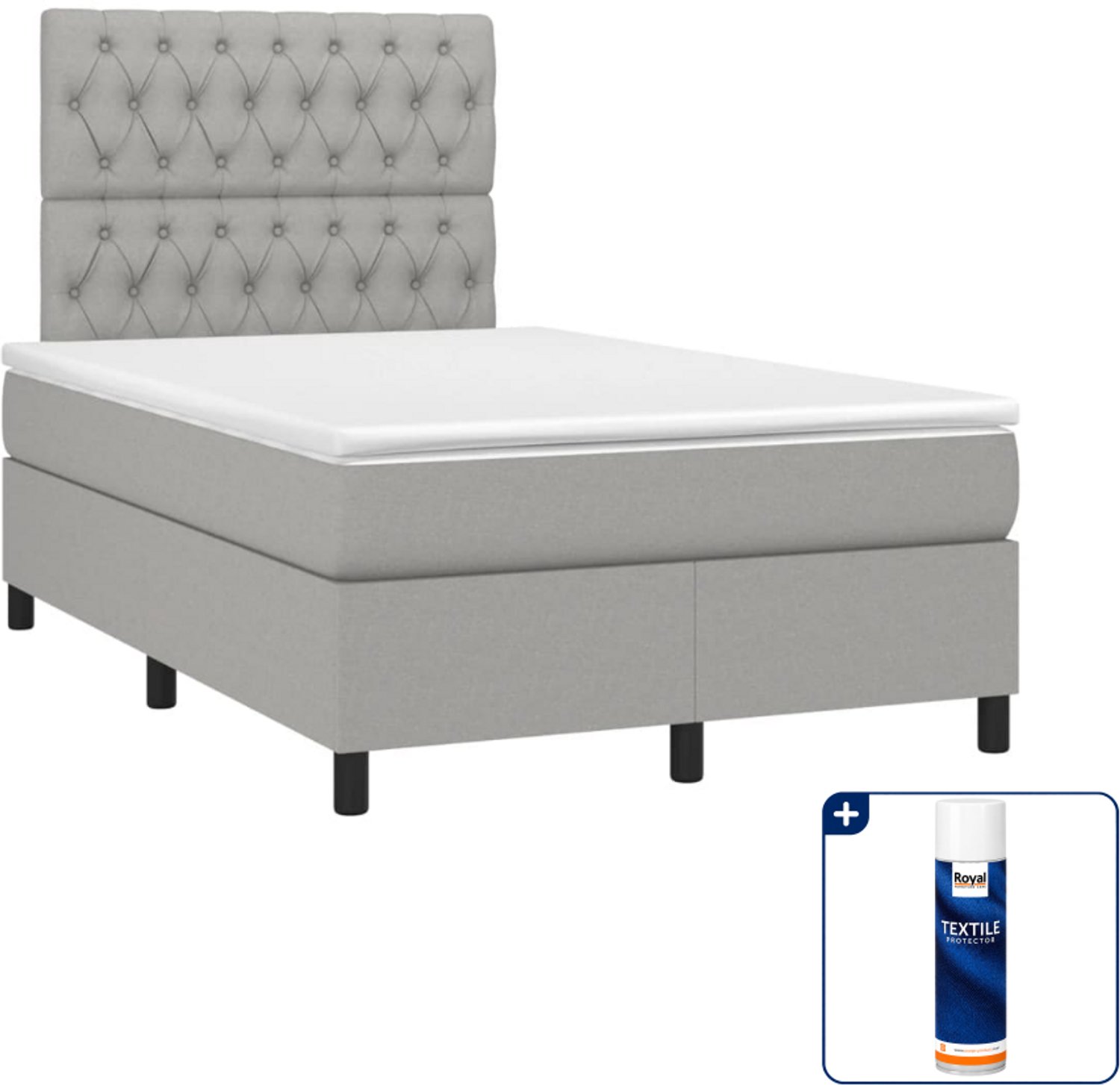 vidaXL boxspring met matras 120 x 190 cm - stof - lichtgrijs - Inclusief textielbeschermer 500 ml