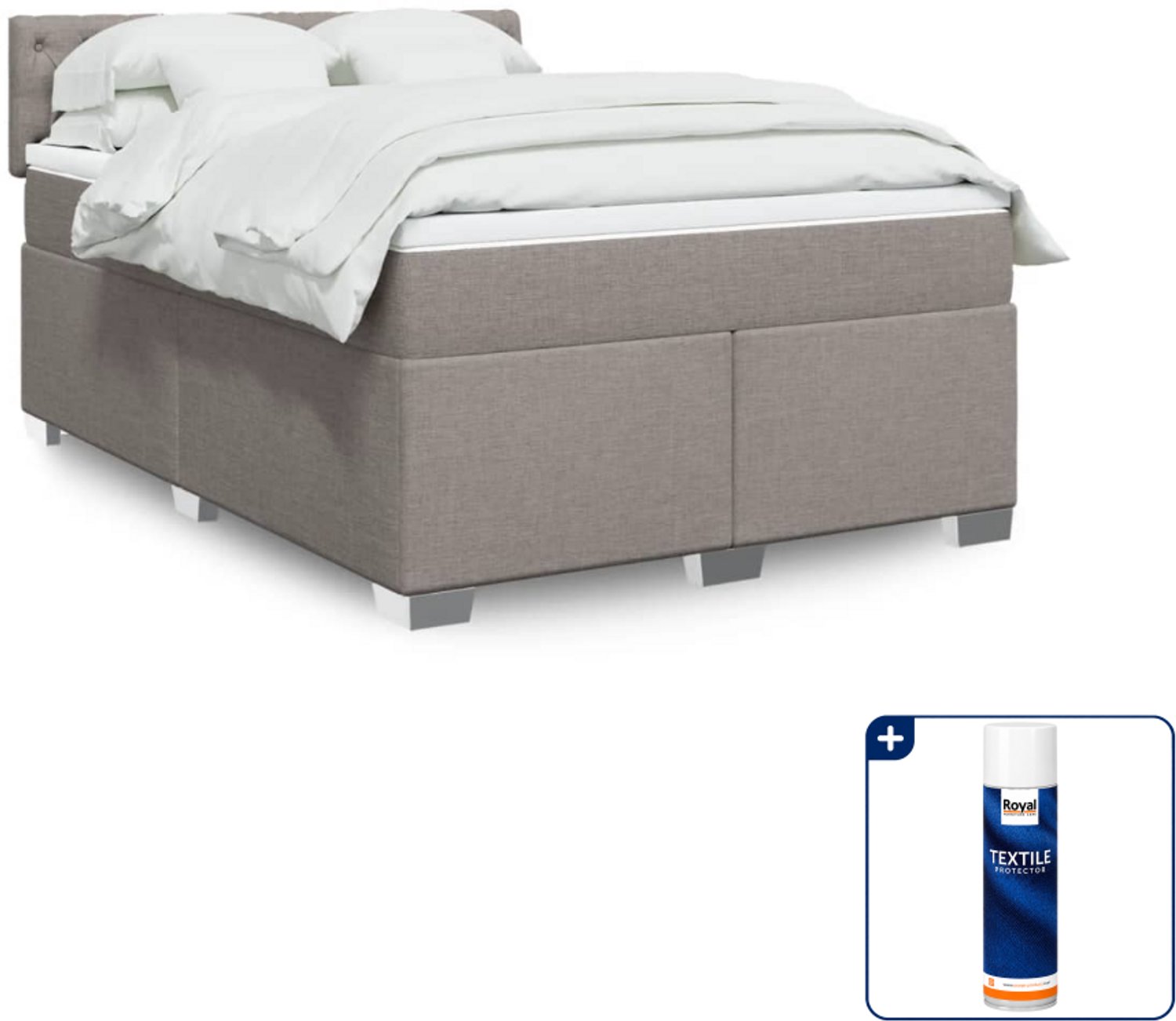 vidaXL Boxspring - 140 x 190 cm - stof - taupe - Inclusief textielbeschermer 500 ml