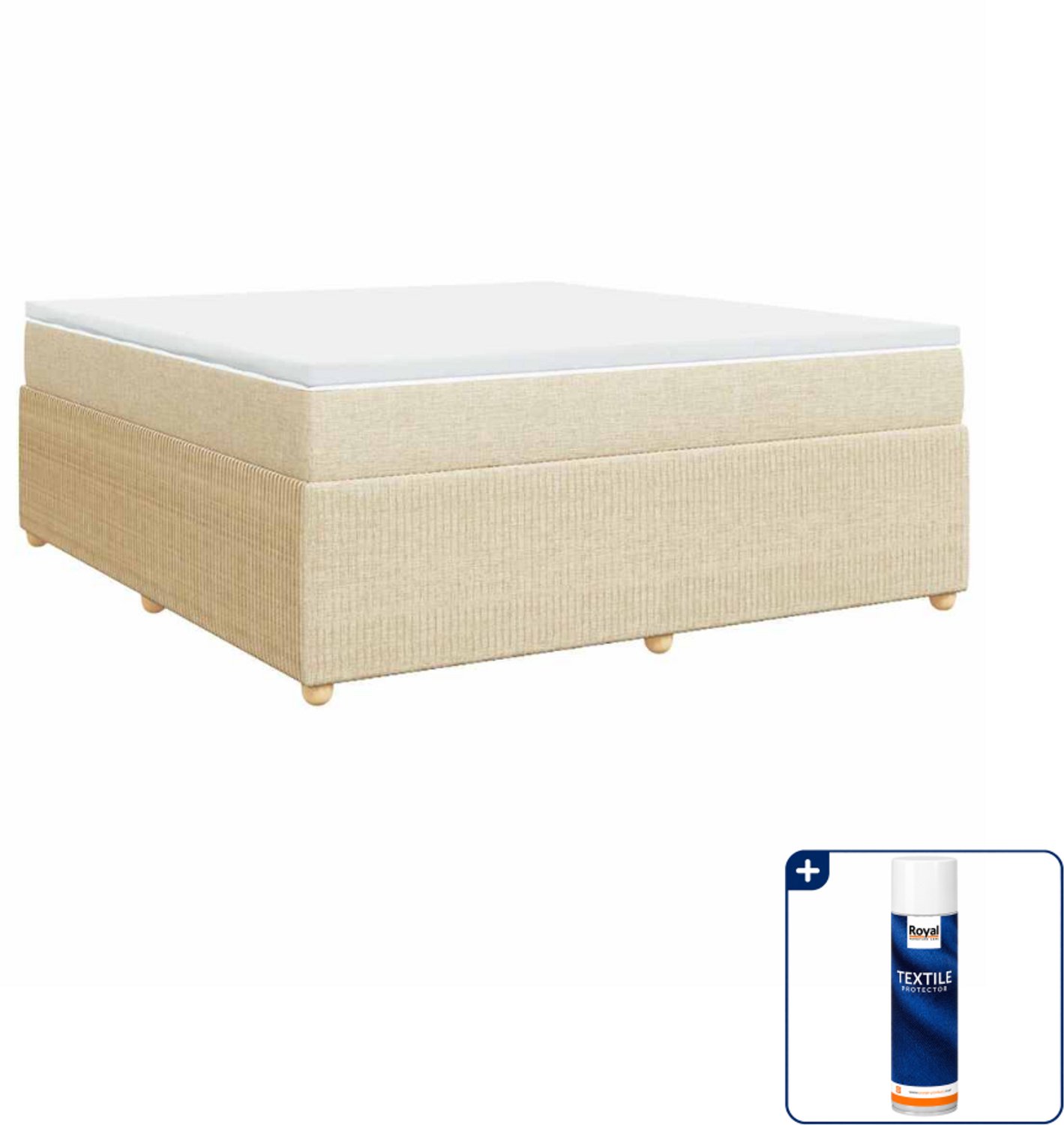 vidaXL Kingsize boxspring met matras - 180 x 200 cm - crème - Inclusief textielbeschermer 500 ml